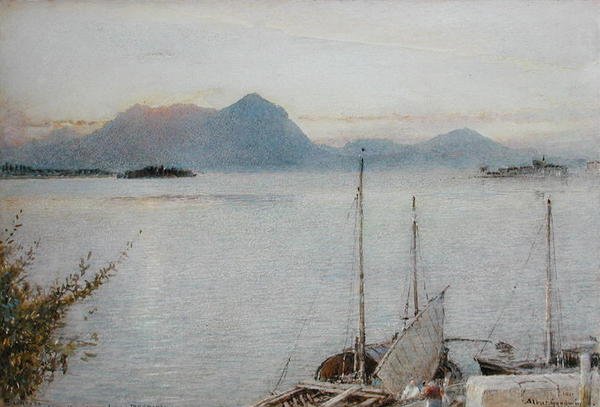 Zonsopgang vanaf Baveno, Lago Maggiore door Albert Goodwin
