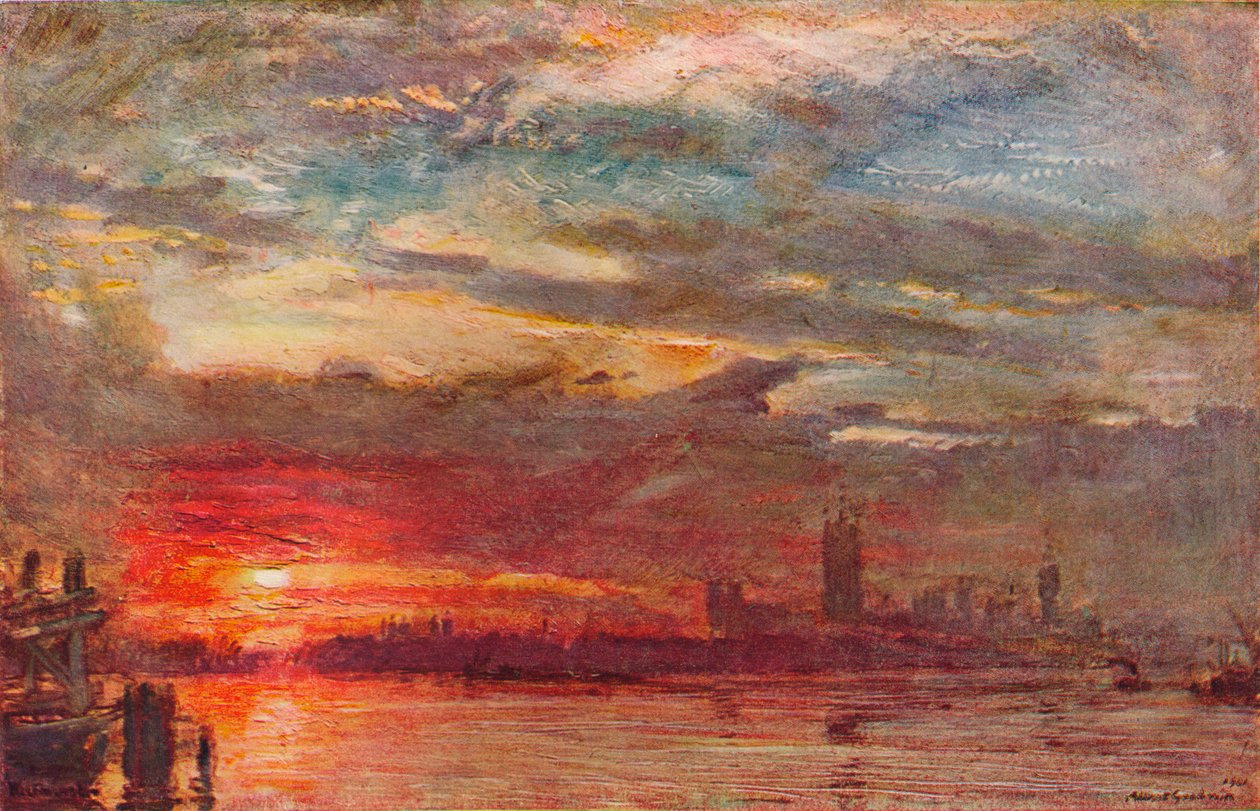 Zonsondergang in Westminster, 1900 door Albert Goodwin