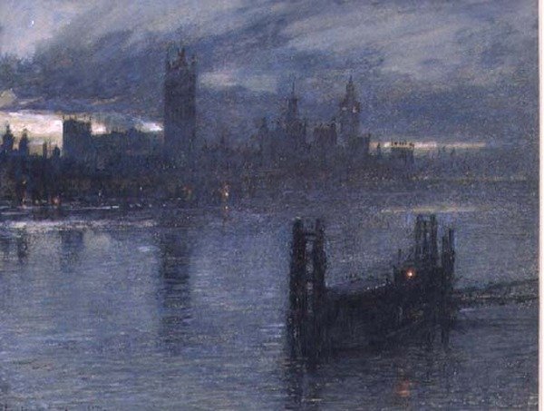 Westminster vanaf Lambeth Bridge door Albert Goodwin