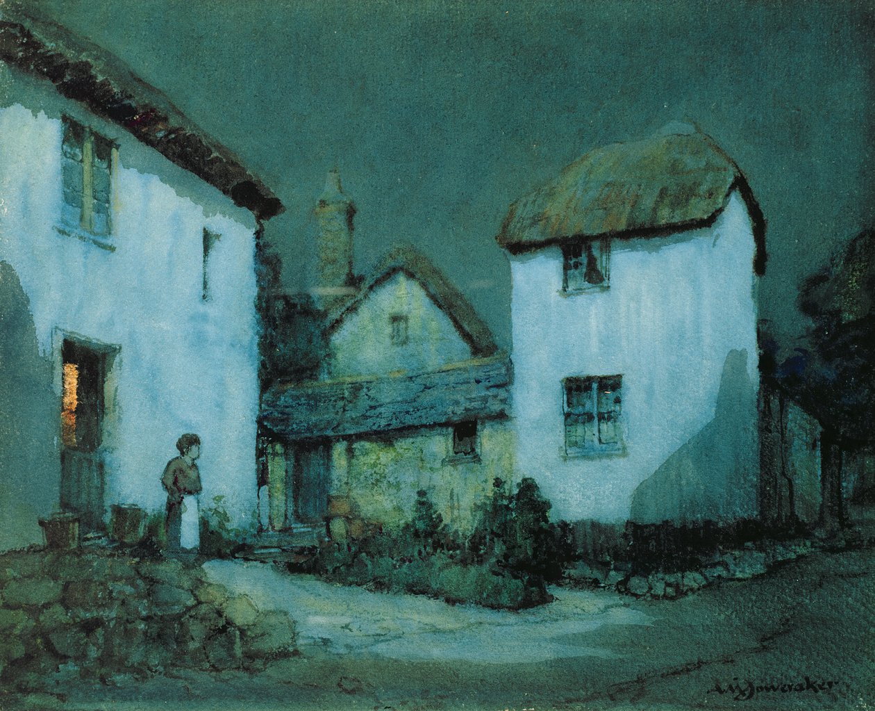 Een Maanverlichte Straat, Heavitree, Exeter door Albert Moulton Foweraker