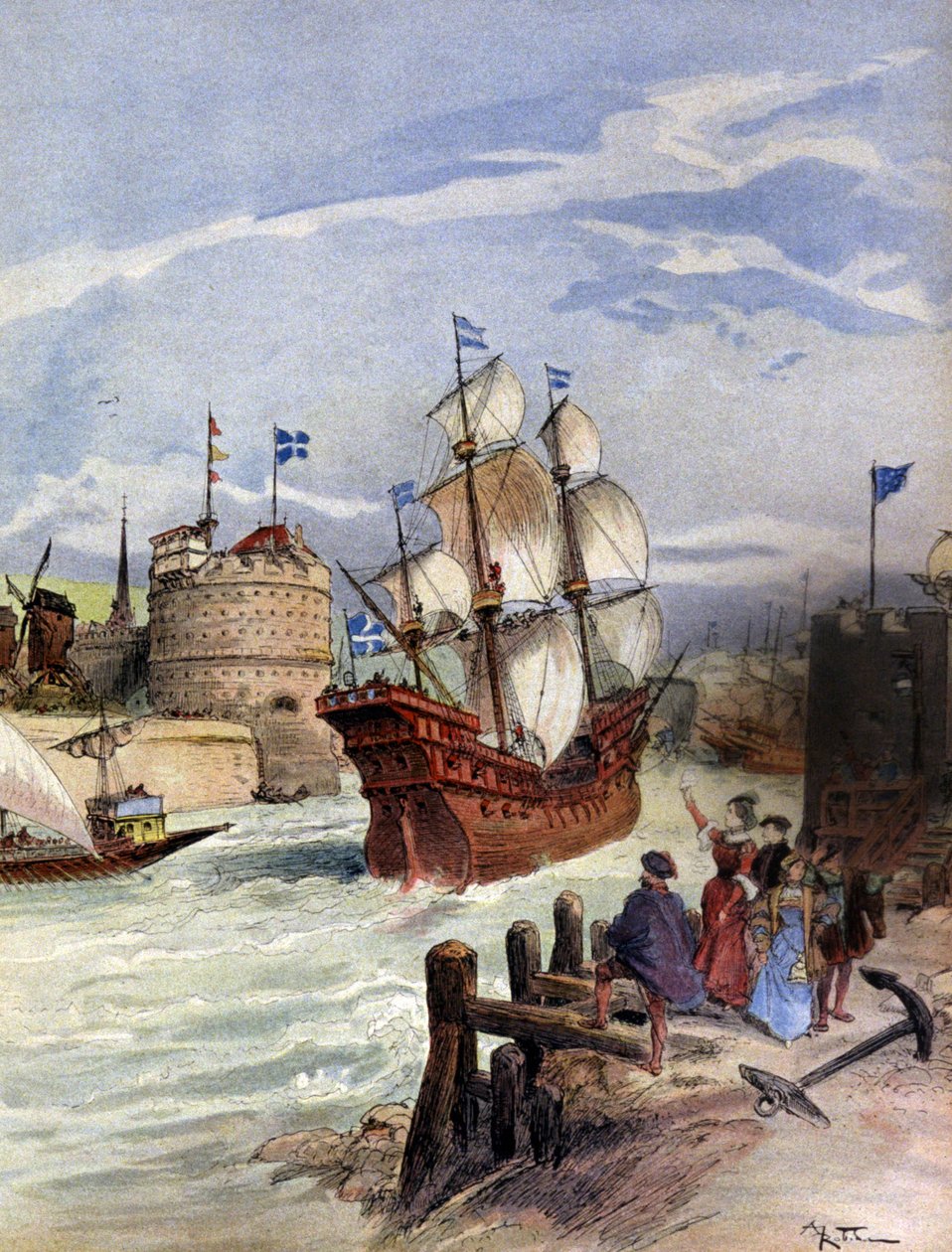 Vloot van Frans I in Le Havre door Albert Robida