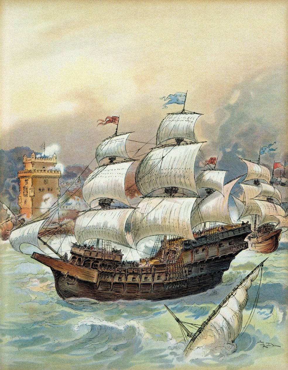 De vloot van Jean Ango (of Angot) door Albert Robida