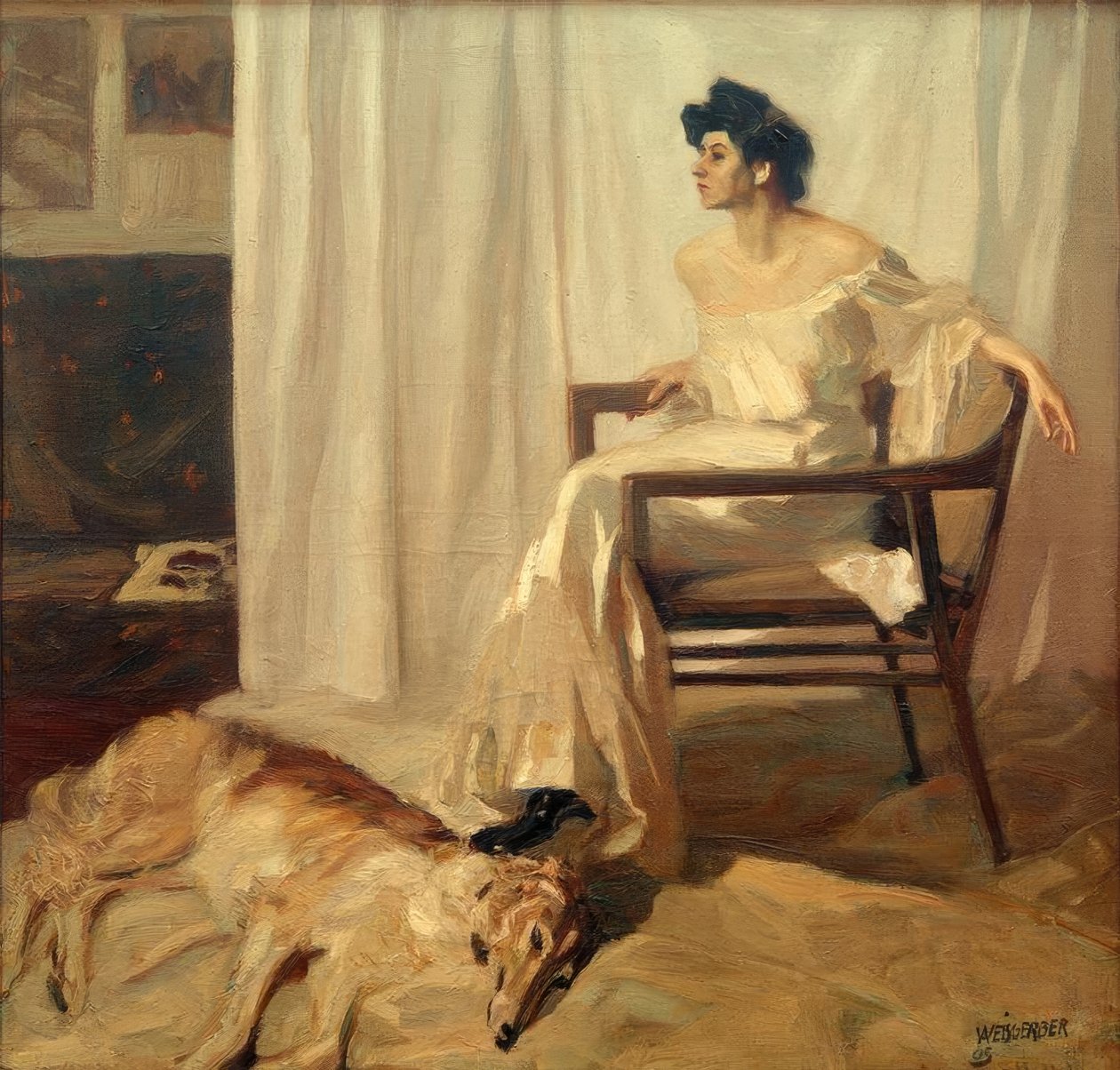 Dame met windhond door Albert Weisgerber
