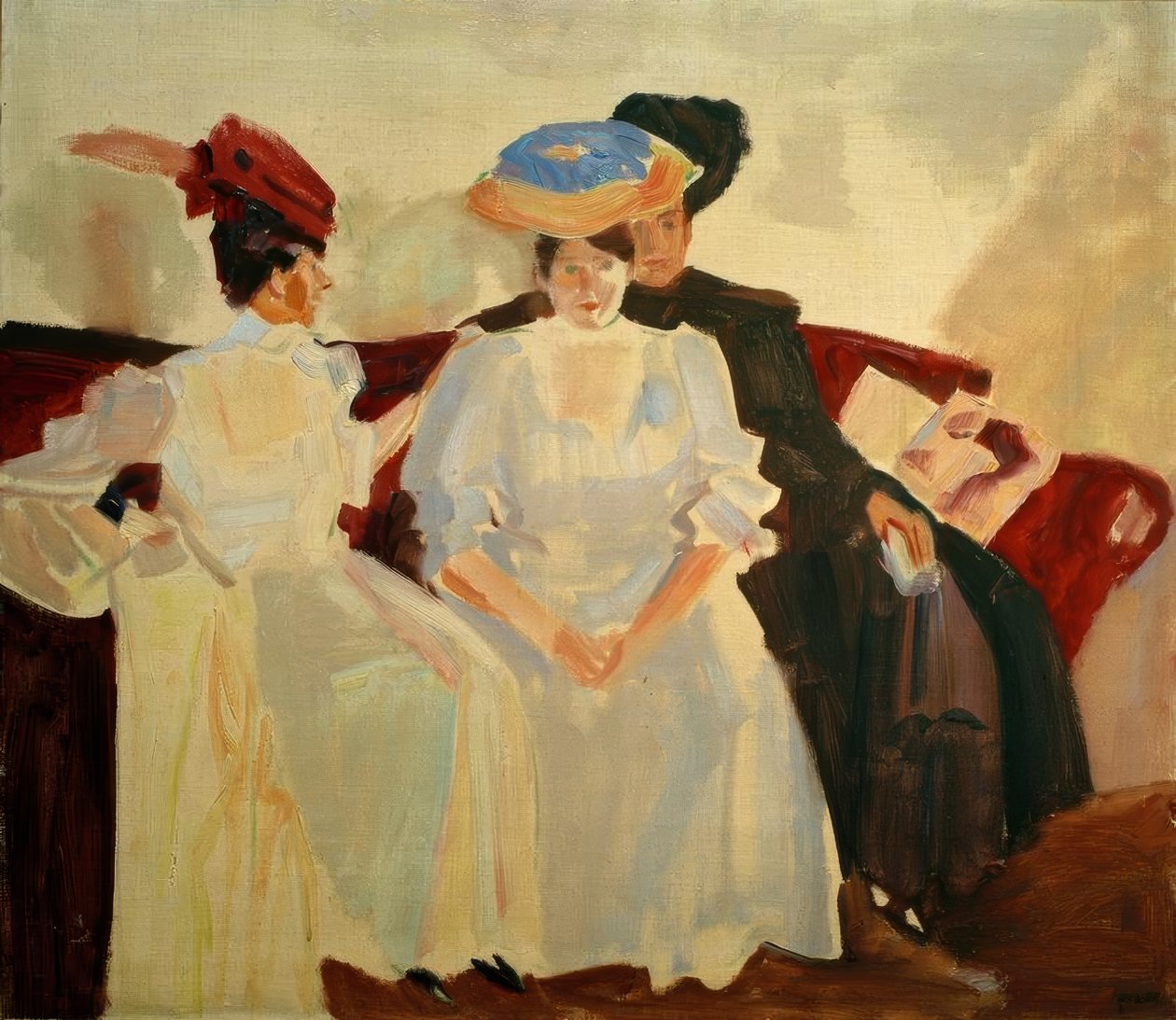 Drie dames op een sofa door Albert Weisgerber