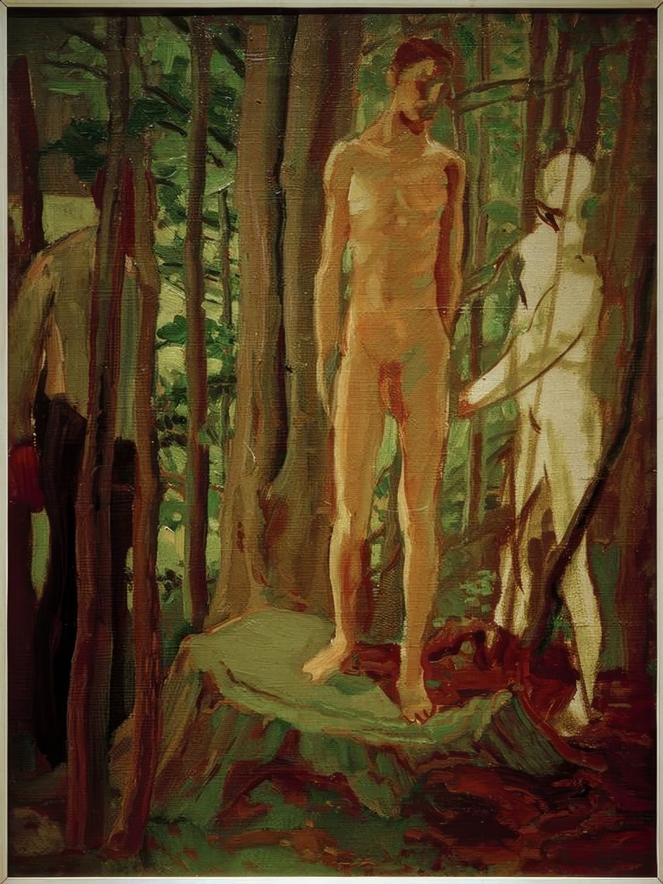Sebastian op de boomstronk door Albert Weisgerber