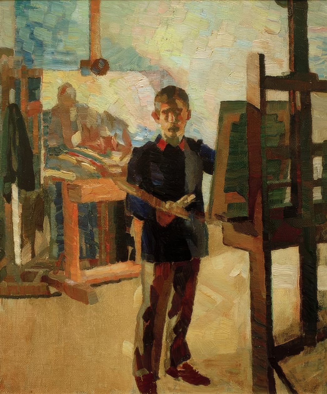 Zelfportret in de blauwe Litewka door Albert Weisgerber