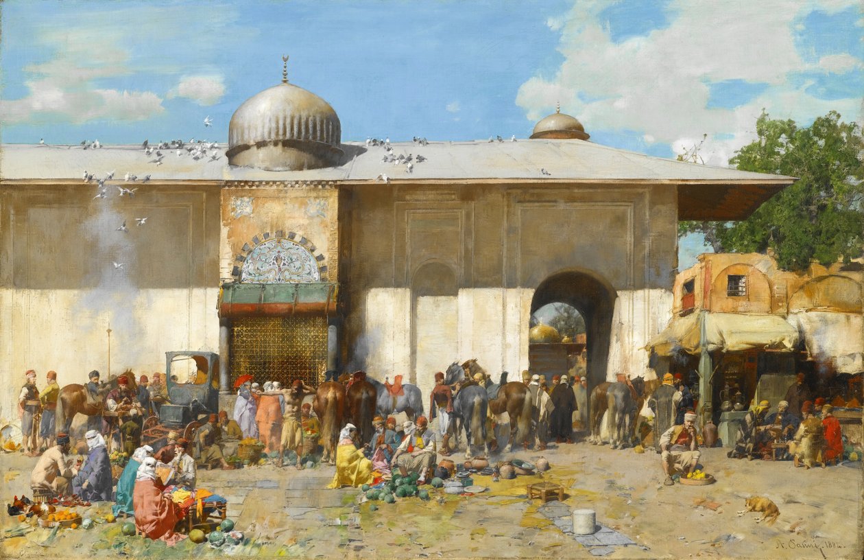 Een marktscène door Alberto Pasini