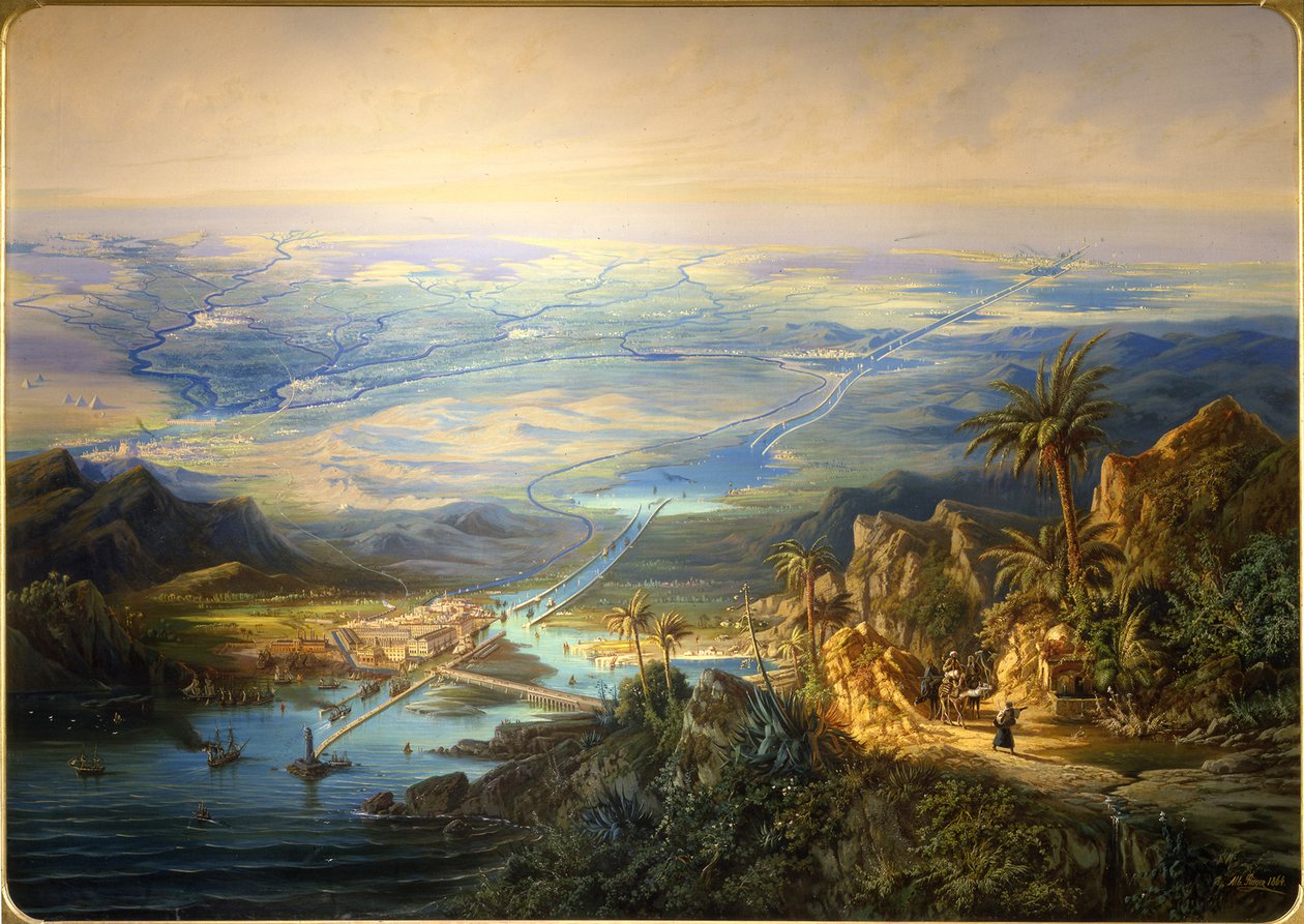 Het Suezkanaal, 1864 door Albert Rieger