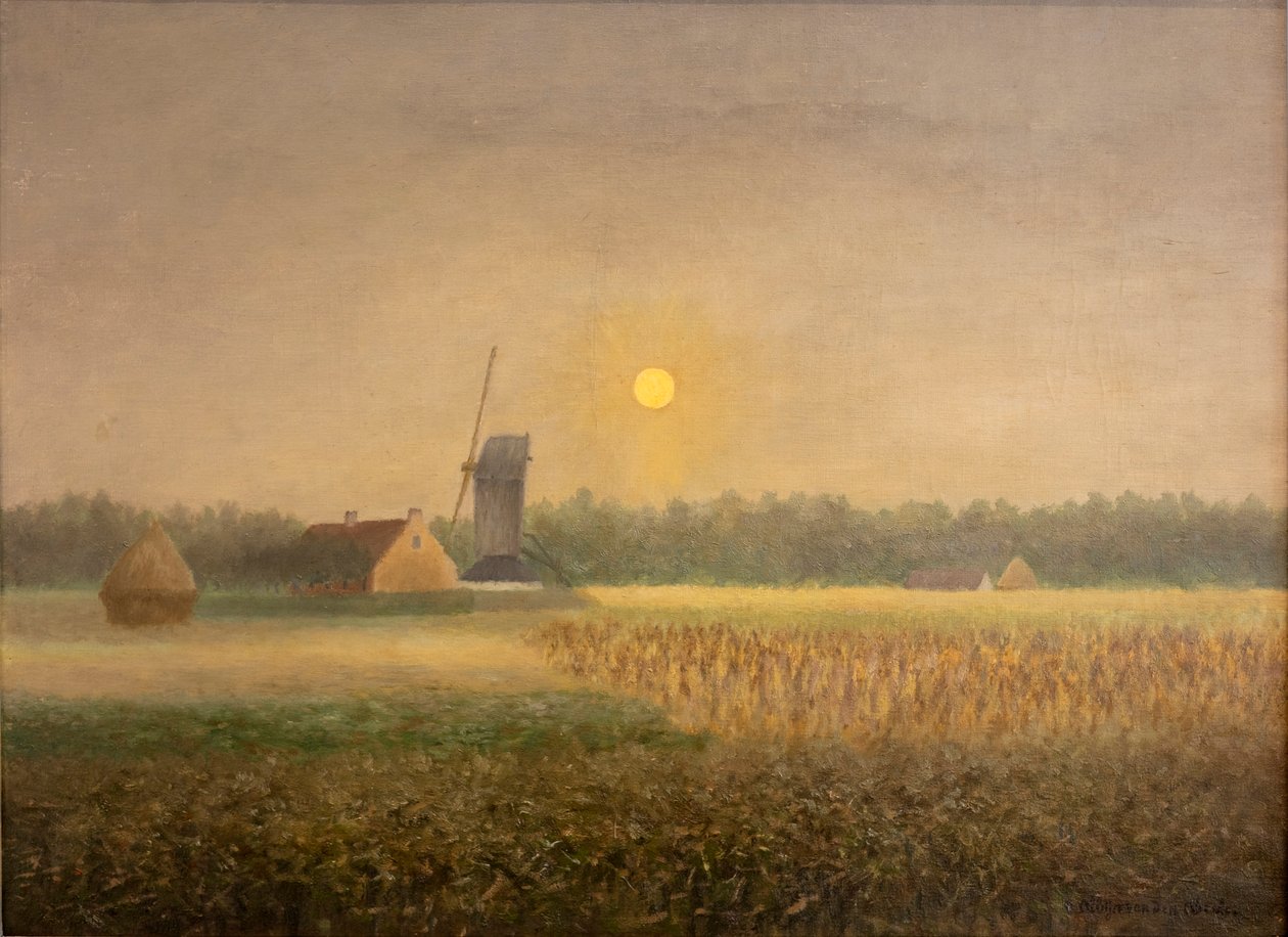 Windmolen in Latem bij Maanlicht door Albijn Van den Abeele
