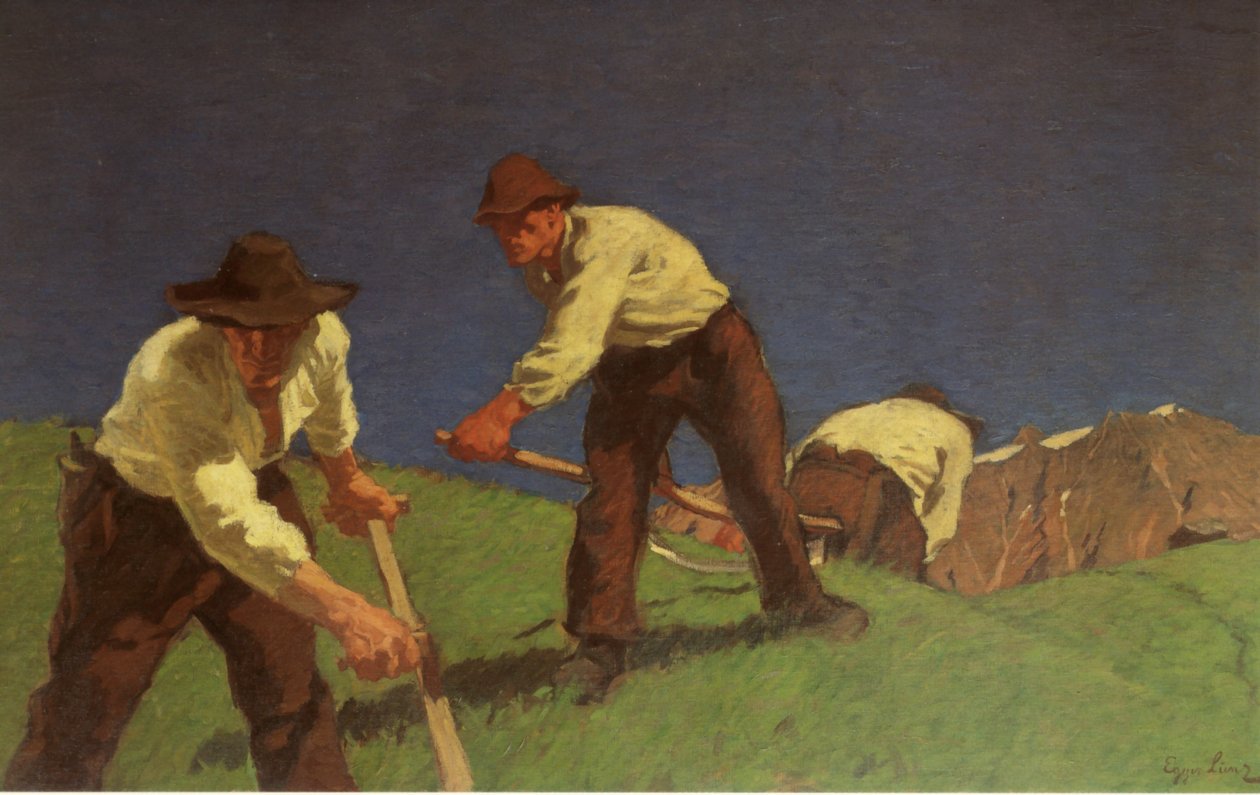 Die Bergmaher I. versie door Albin Egger Lienz