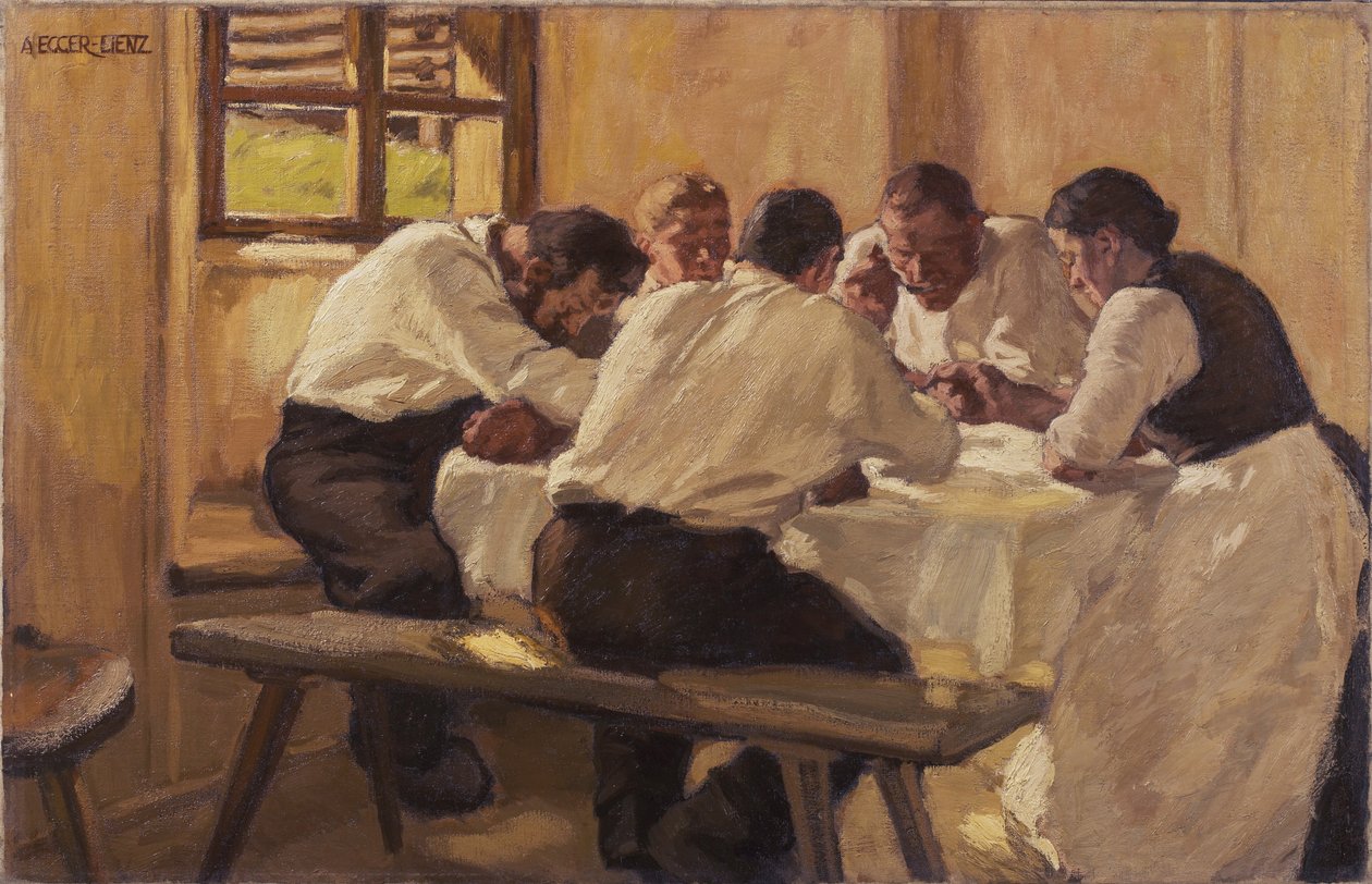 Lunch De soep, versie II, 1910 door Albin Egger Lienz