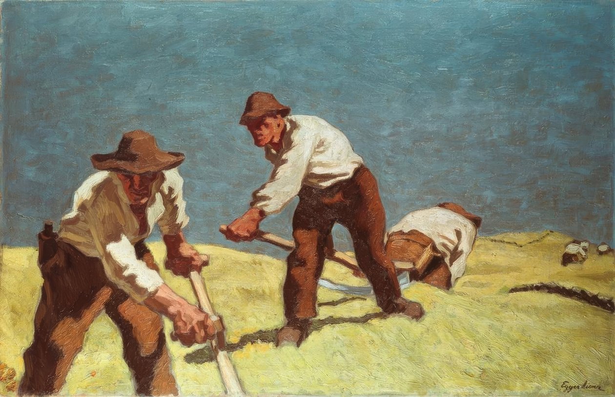 Bergboeren die maaien door Albin Egger Lienz