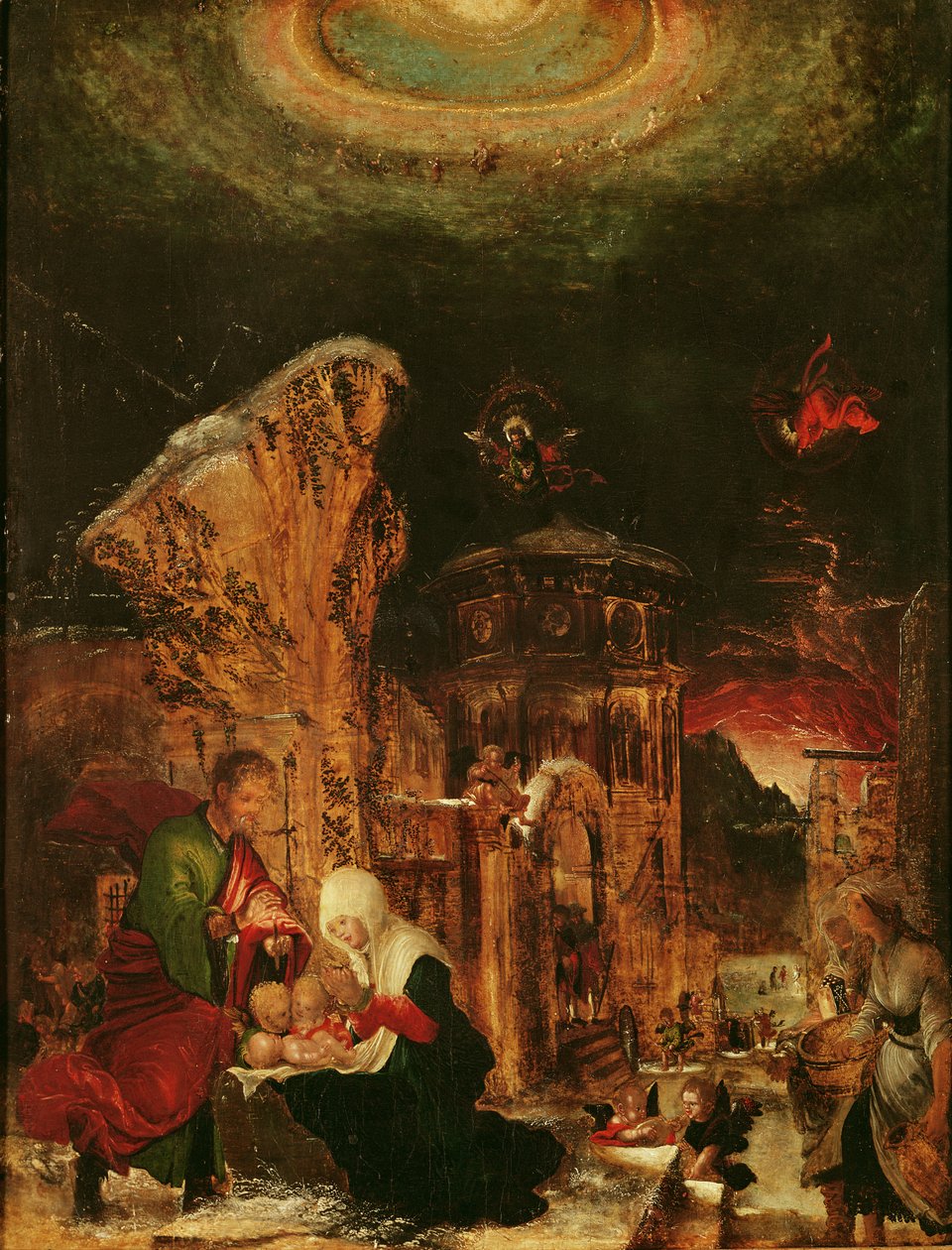 Geboorte van Christus (Heilige Nacht), ca. 1520-25 door Albrecht Altdorfer