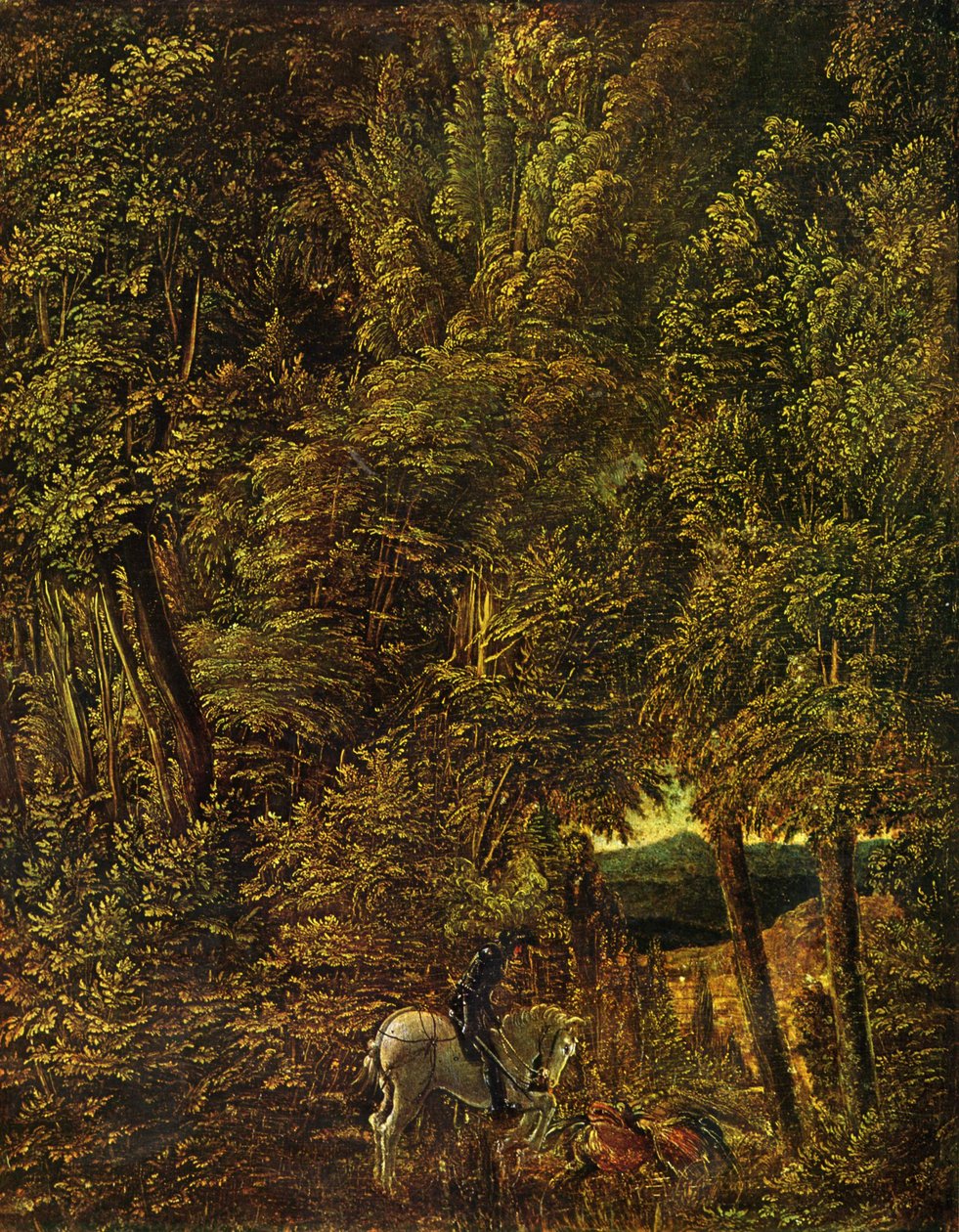 Platteland van hout met Sint Joris die de draak bevecht door Albrecht Altdorfer