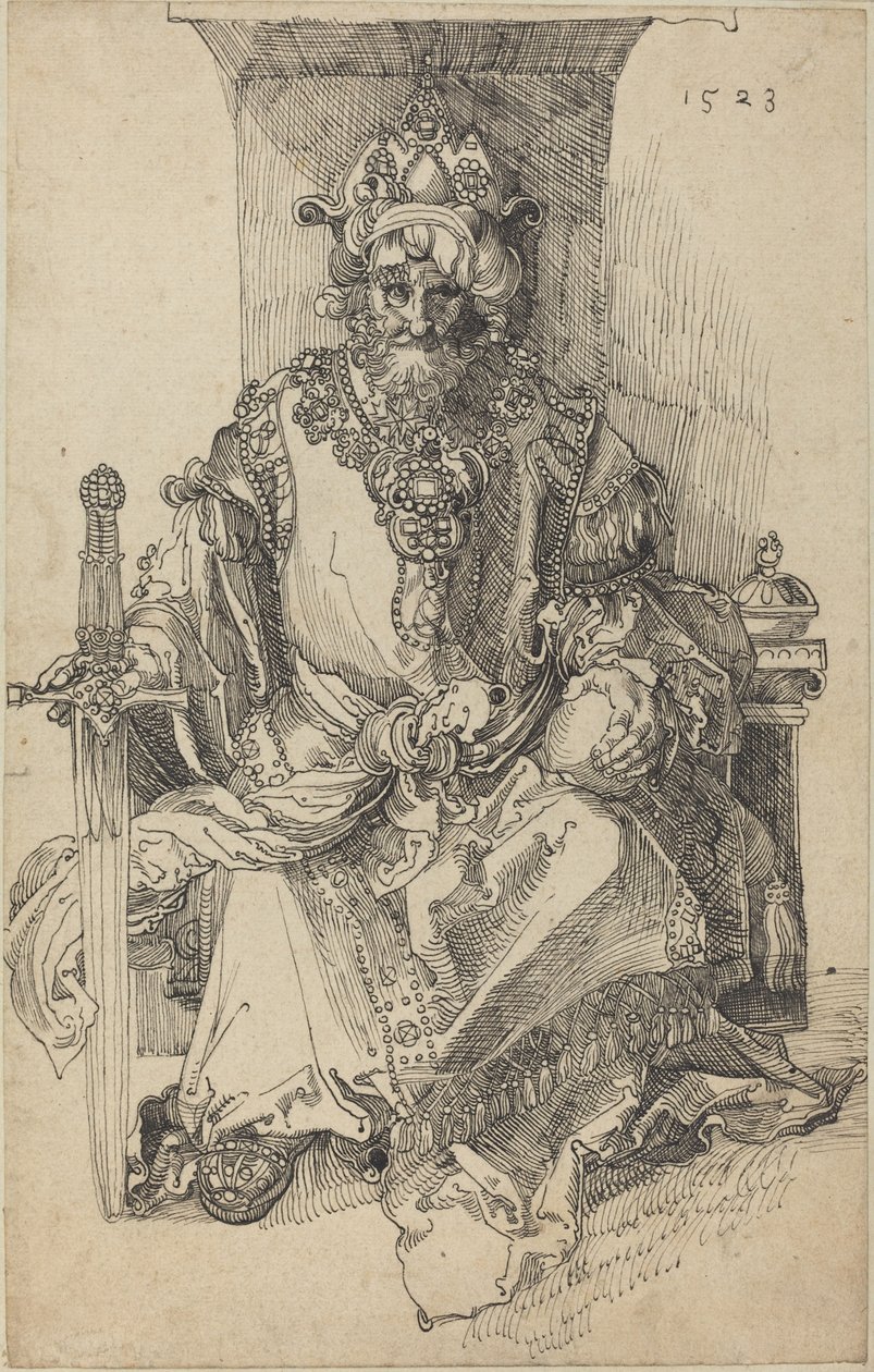 Een oosterse heerser gezeten op zijn troon door Albrecht Dürer
