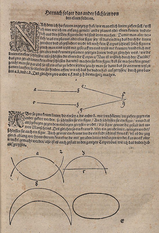 Geometrie en lijn en hoek en oppervlakte door Albrecht Dürer