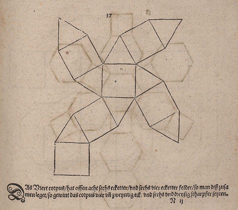 Netontwerp van een kuboctaëder door Albrecht Dürer