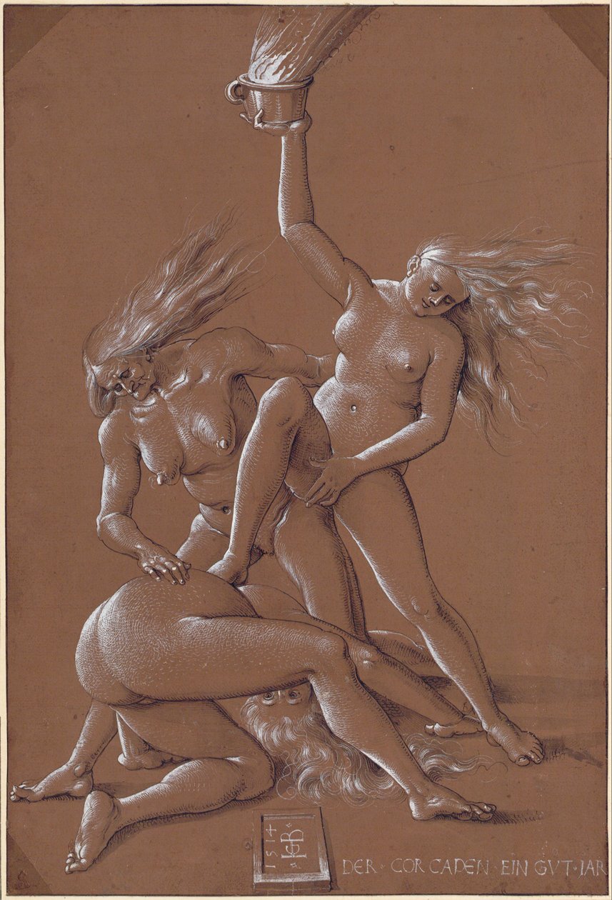 Nieuwjaarsgroet met drie heksen door Albrecht Dürer