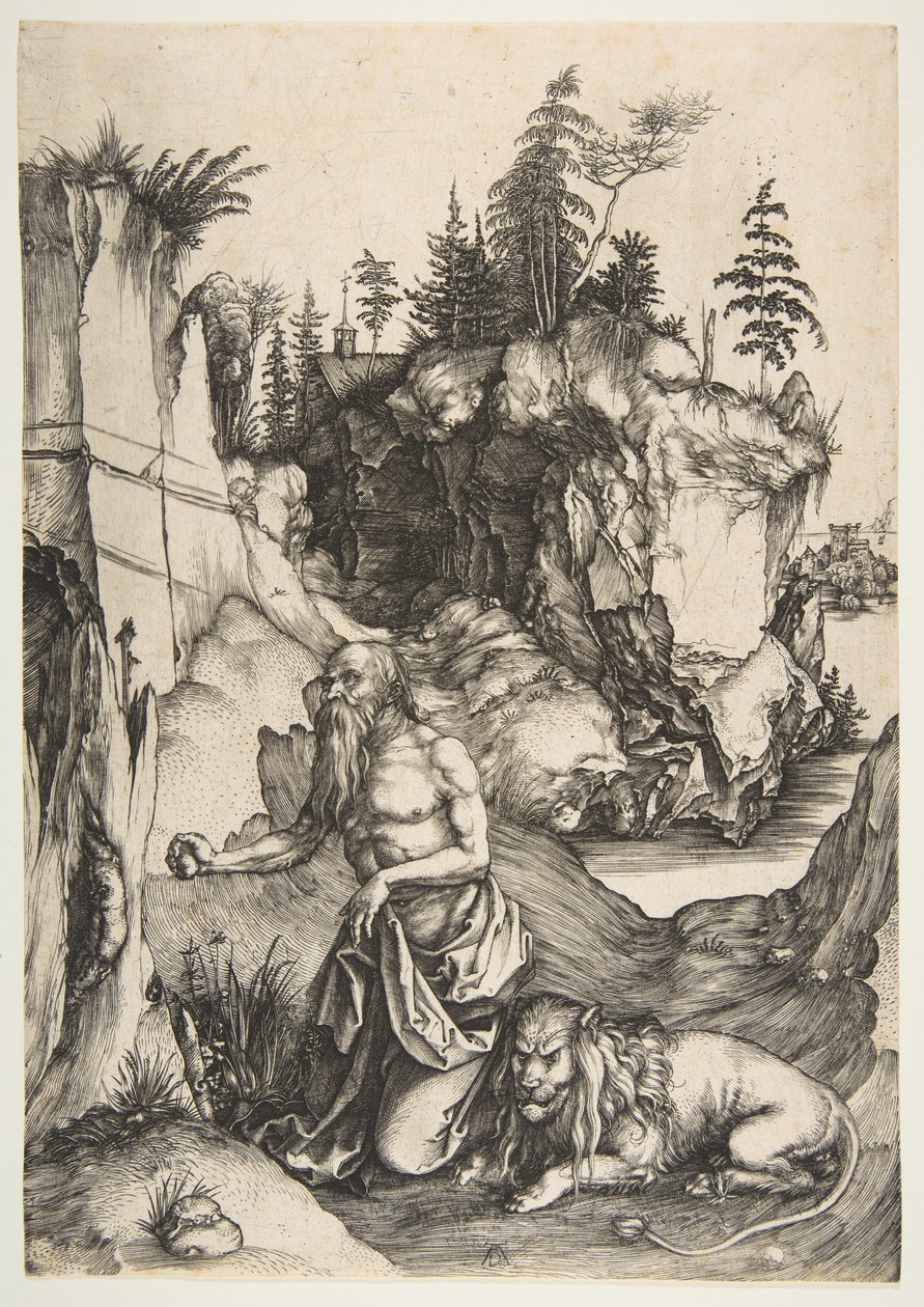 Sint Hiëronymus als boeteling in de wildernis door Albrecht Dürer