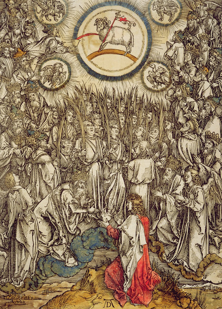 Het Lam Gods verschijnt op de berg Sion, 1498 (kleur houtsnede) door Albrecht Dürer