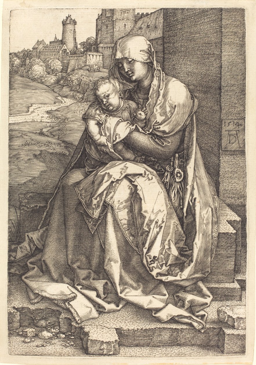 De Maagd en Kind zittend bij de muur door Albrecht Dürer