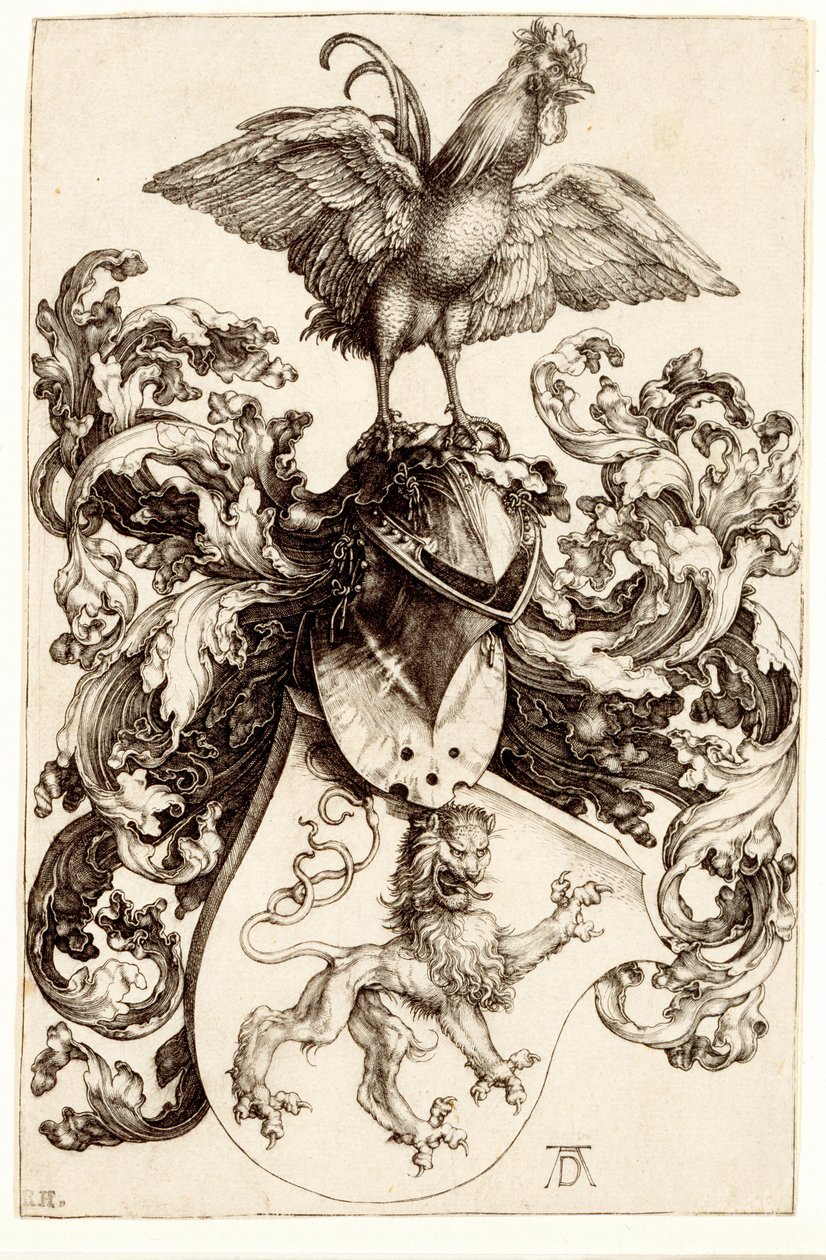 Wapen met een Leeuw en een Haan door Albrecht Dürer