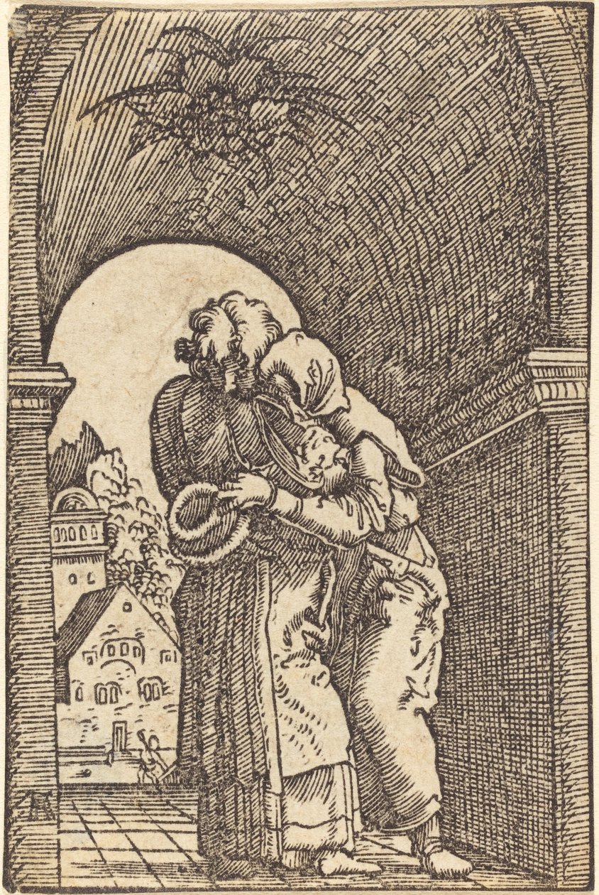 Joachim omhelst Anna door Albrecht Altdorfer