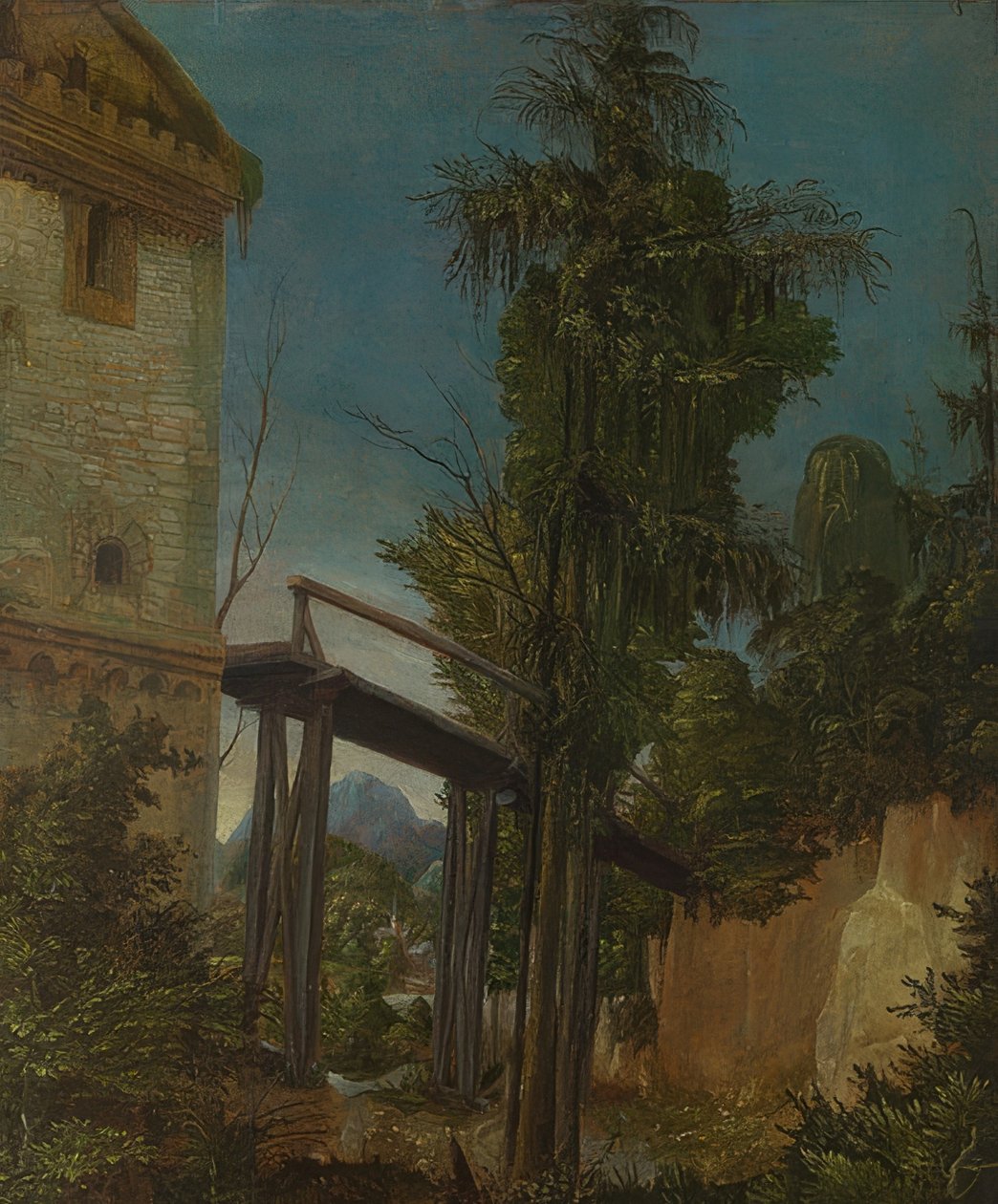 Landschap met een brug door Albrecht Altdorfer