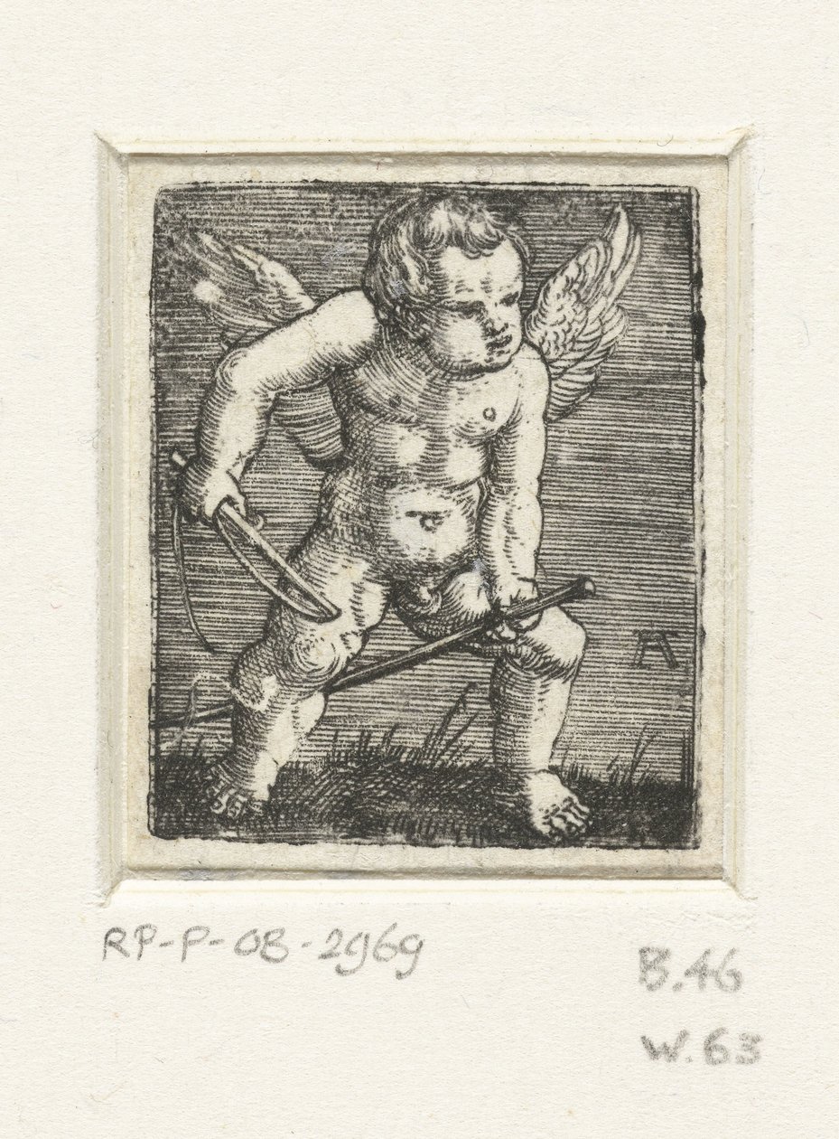 Putto met een stokpaardje door Albrecht Altdorfer