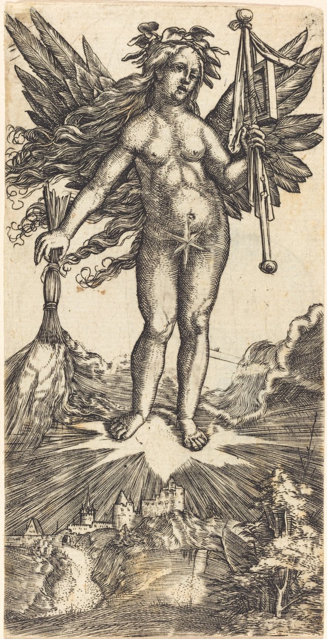 Gevleugelde vrouw op een ster door Albrecht Altdorfer
