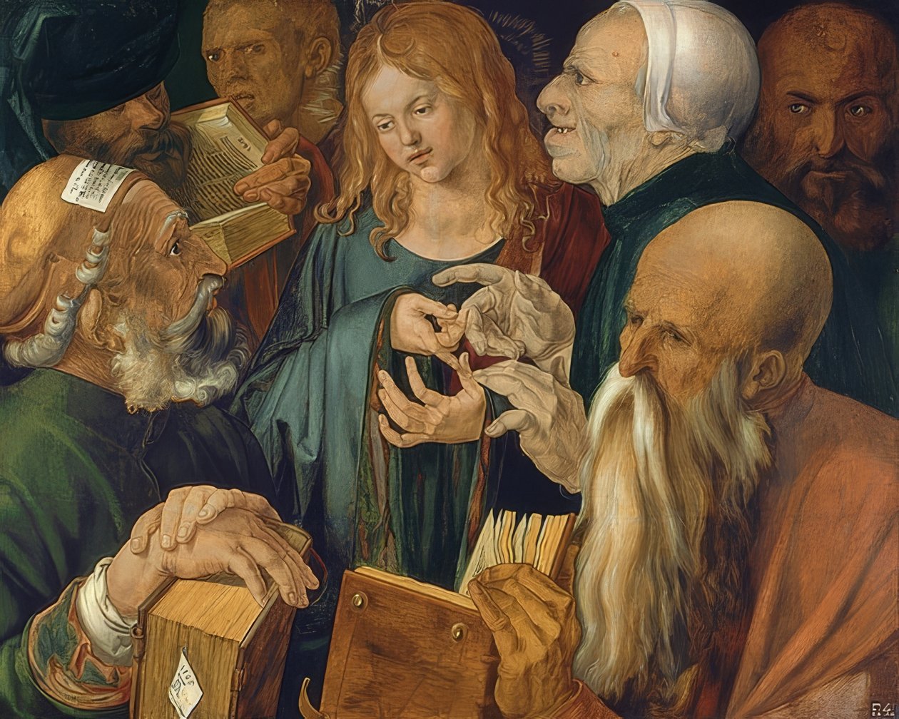 Jezus tussen de schriftgeleerden door Albrecht Dürer