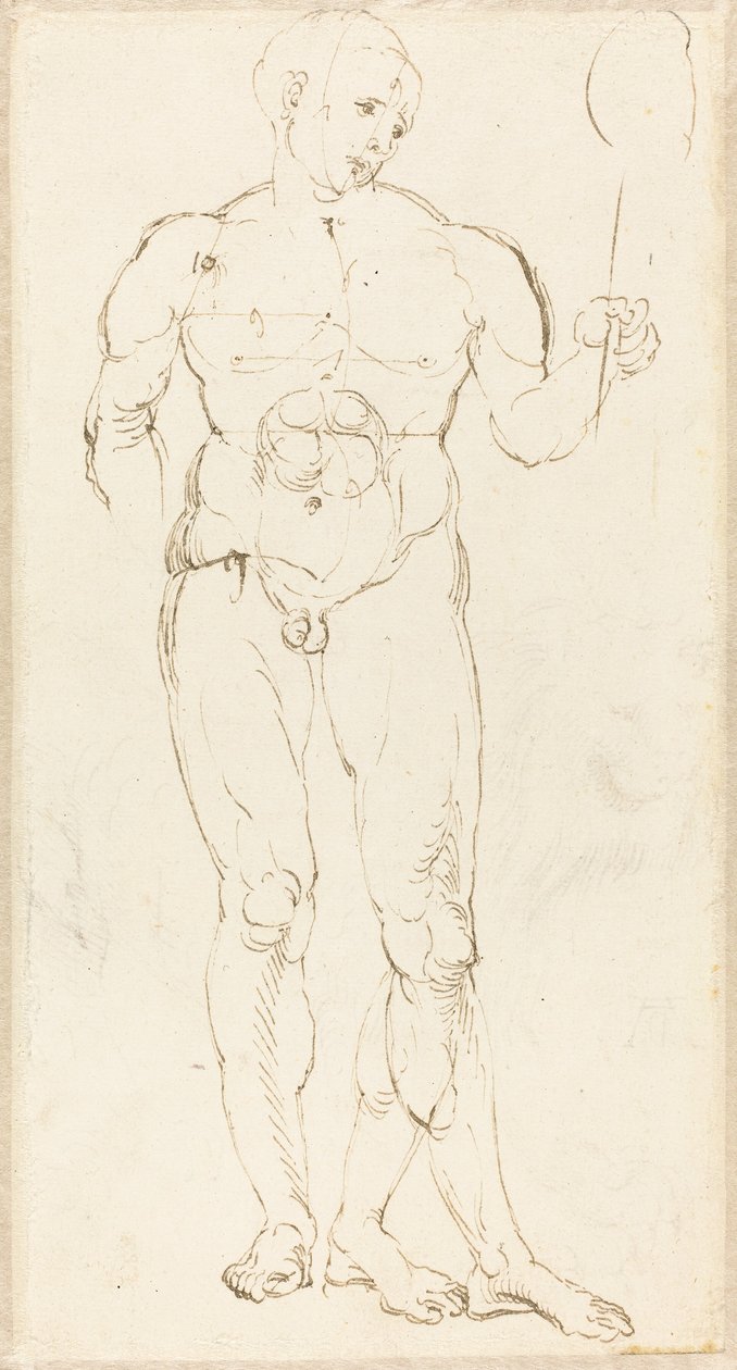 Mannelijke naakt met een spiegel (recto) door Albrecht Dürer