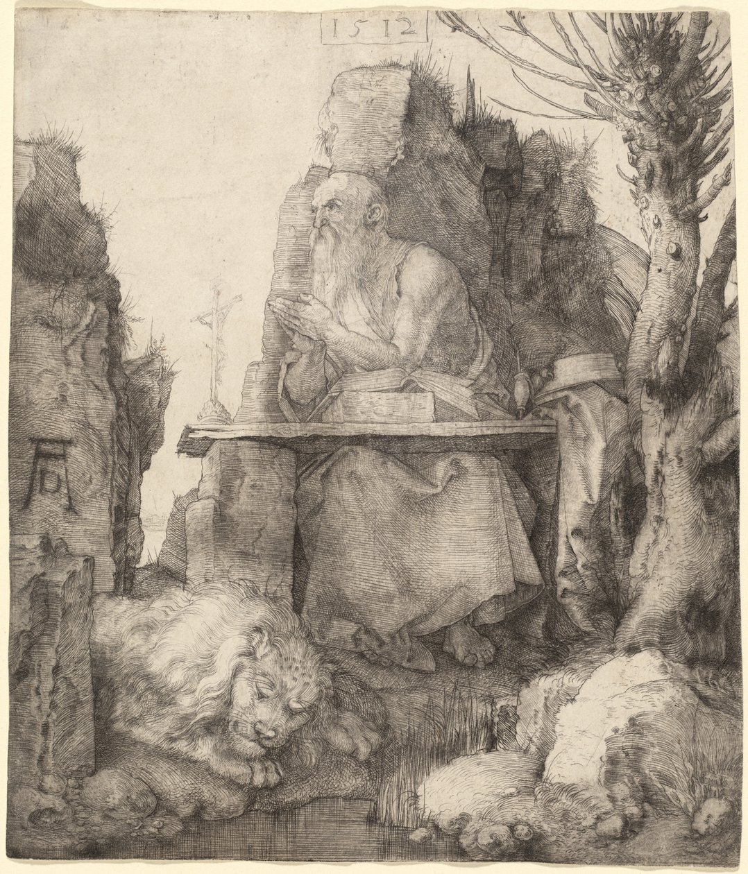 Sint Hiëronymus bij de knotwilg door Albrecht Dürer