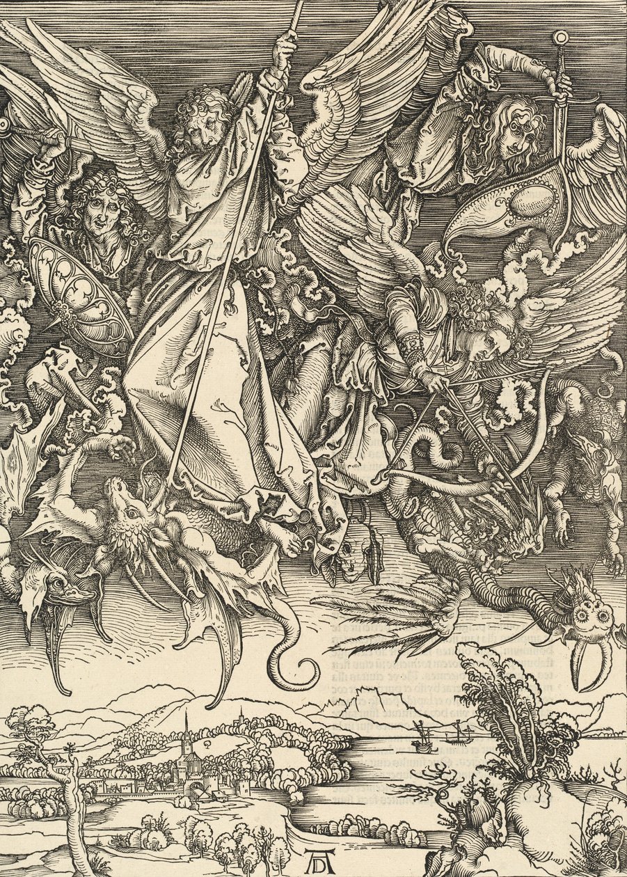 Sint-Michiel vecht tegen de draak door Albrecht Dürer
