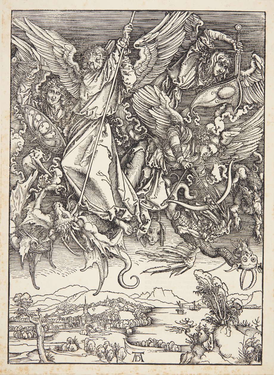 St. Michael vecht tegen de draak door Albrecht Dürer