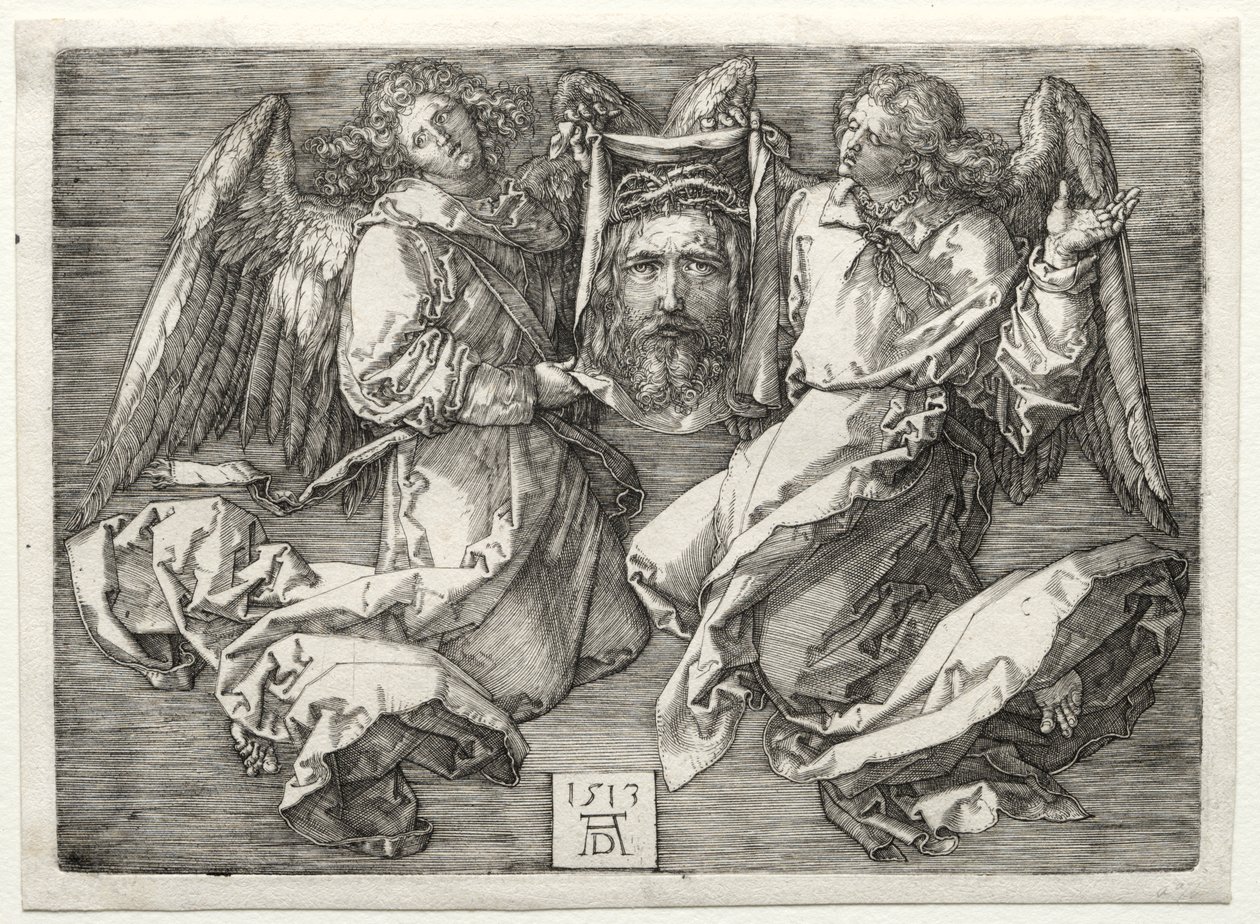 Sudarium getoond door twee engelen door Albrecht Dürer