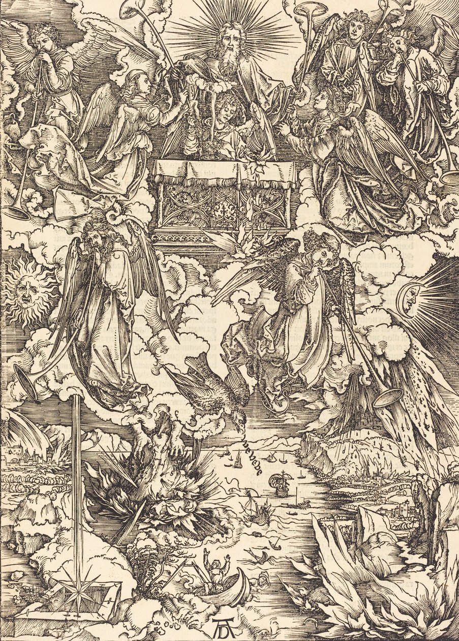 De zeven engelen met de trompetten, 1498 door Albrecht Dürer