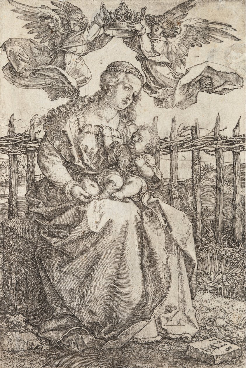 Maagd Maria gekroond door twee engelen door Albrecht Dürer