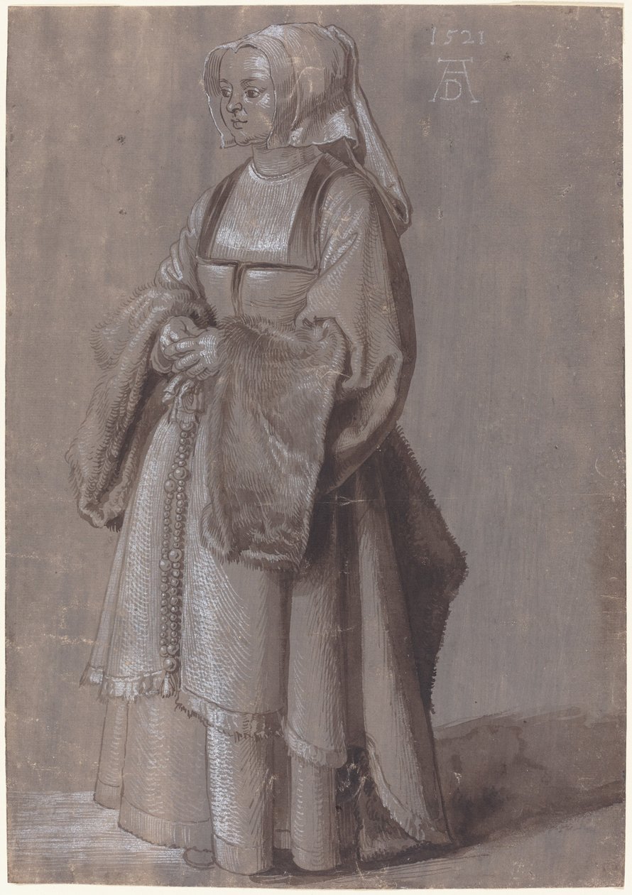 Jonge Vrouw in Nederlandse Kleding door Albrecht Dürer