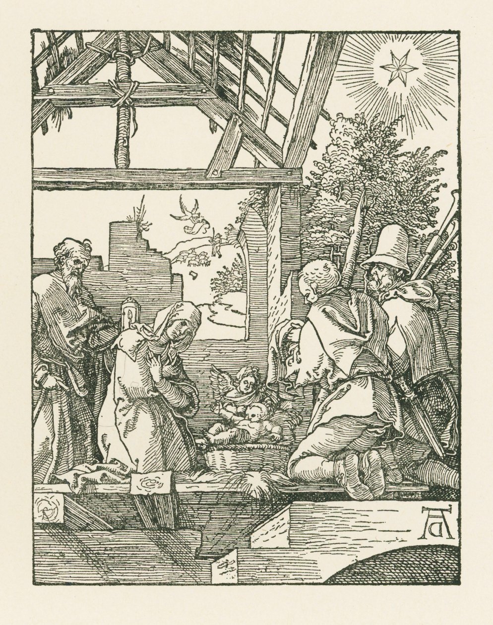 De Geboorte, ca. 1510 (houtsnede) door Albrecht Dürer or Duerer
