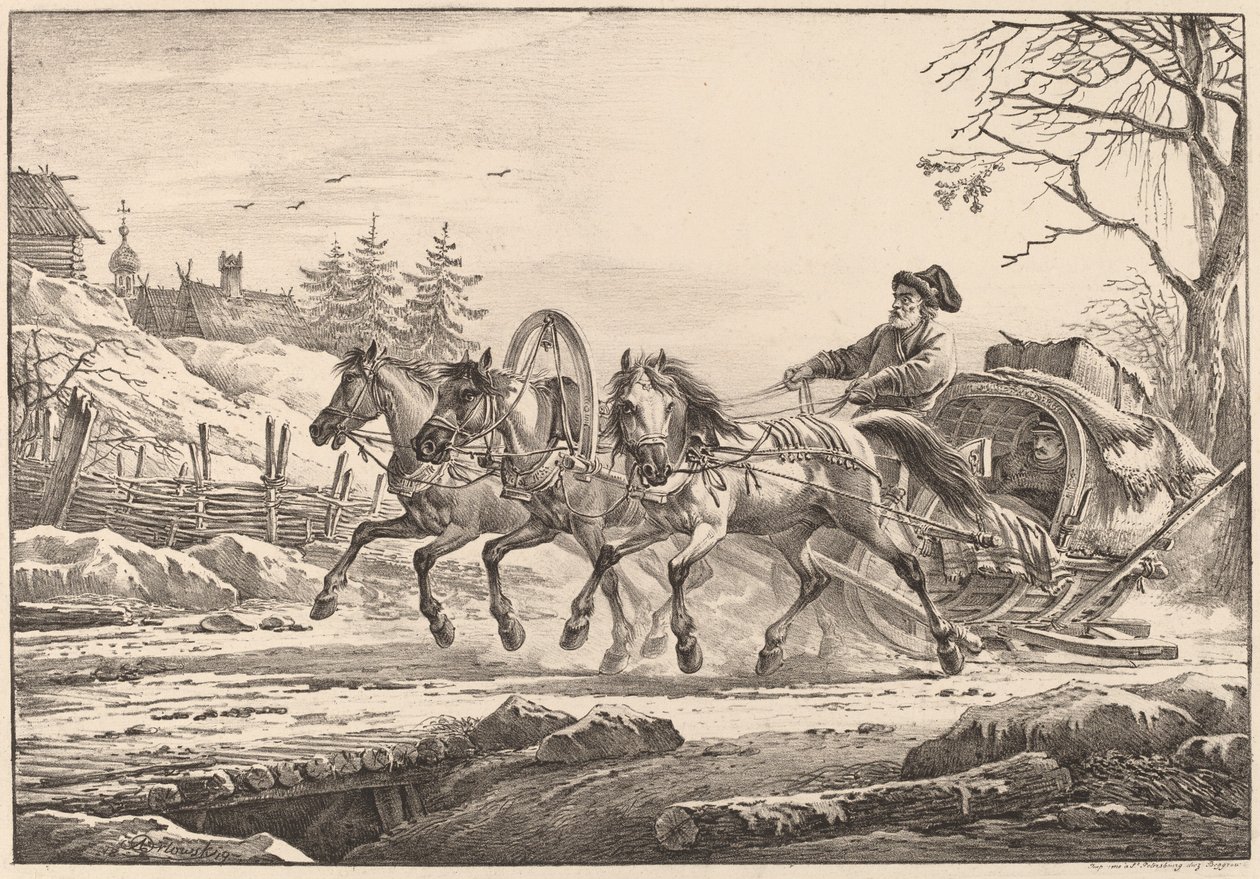 Een gehuurde koetsier in de winter door Aleksandr Osipovich Orlovskii