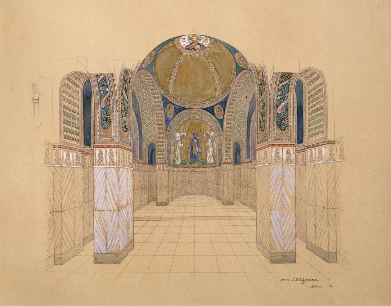 Ontwerp voor een kerkinterieur door Aleksey Shchusev