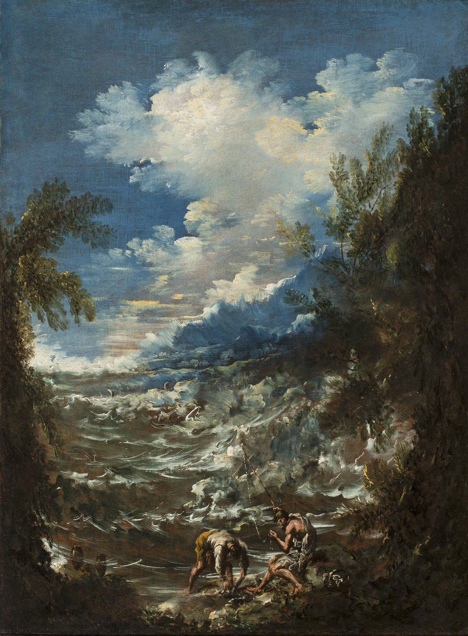 Landschap met Vissers, ca. 1730 door Alessandro Magnasco