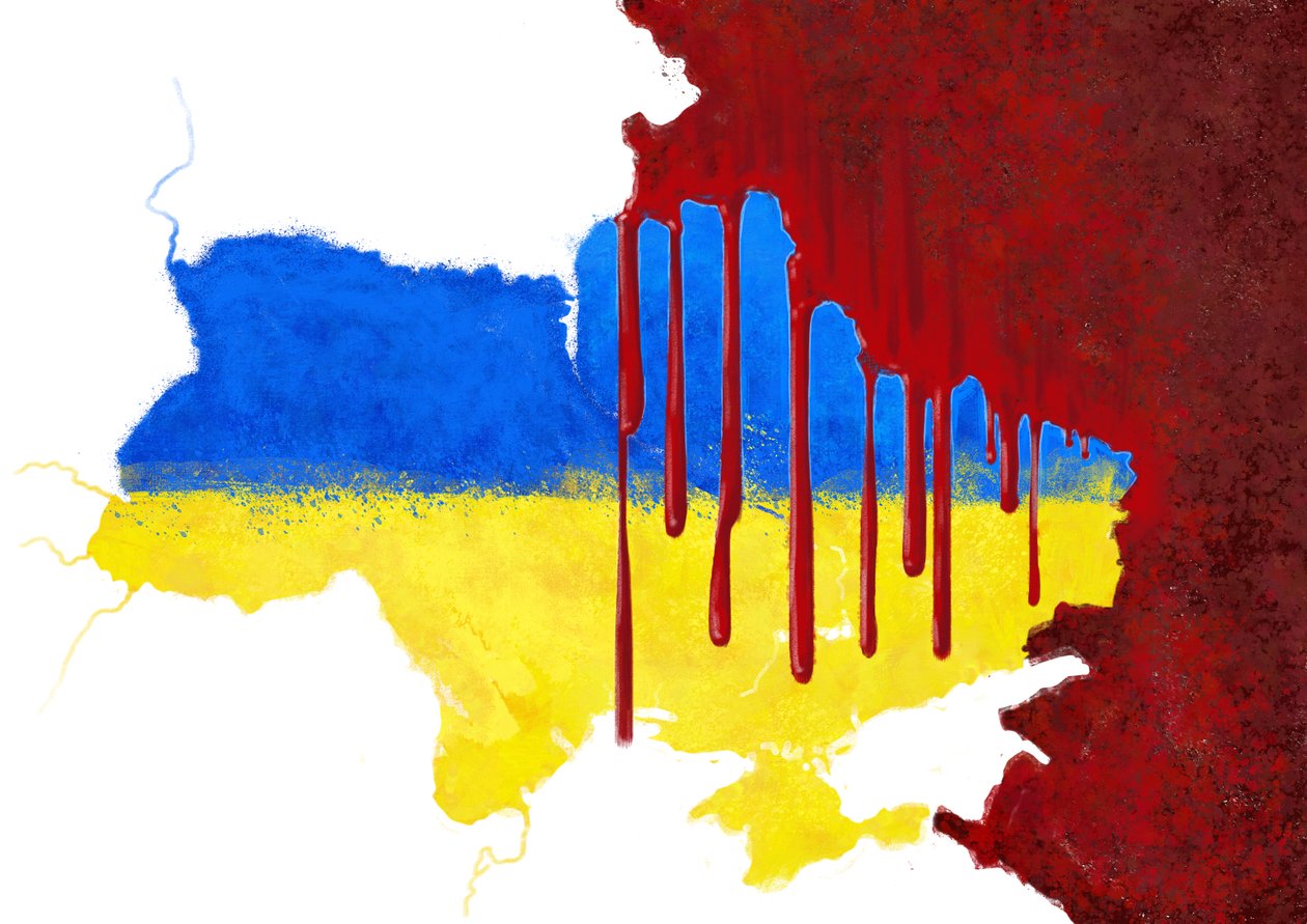 Oekraïne bebloed door Rusland, 2022 (illustratie) door Alessandro Lonati