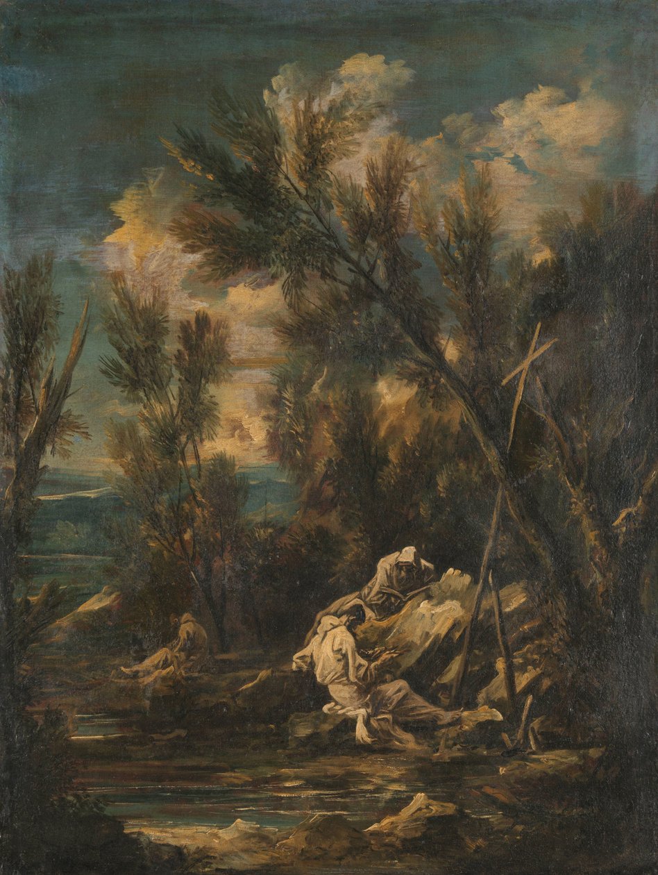 Kartuizer monniken in een landschap door Alessandro Magnasco