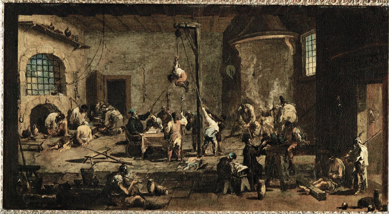 Scène in het gerechtsgebouw ... (olieverf op doek) door Alessandro Magnasco