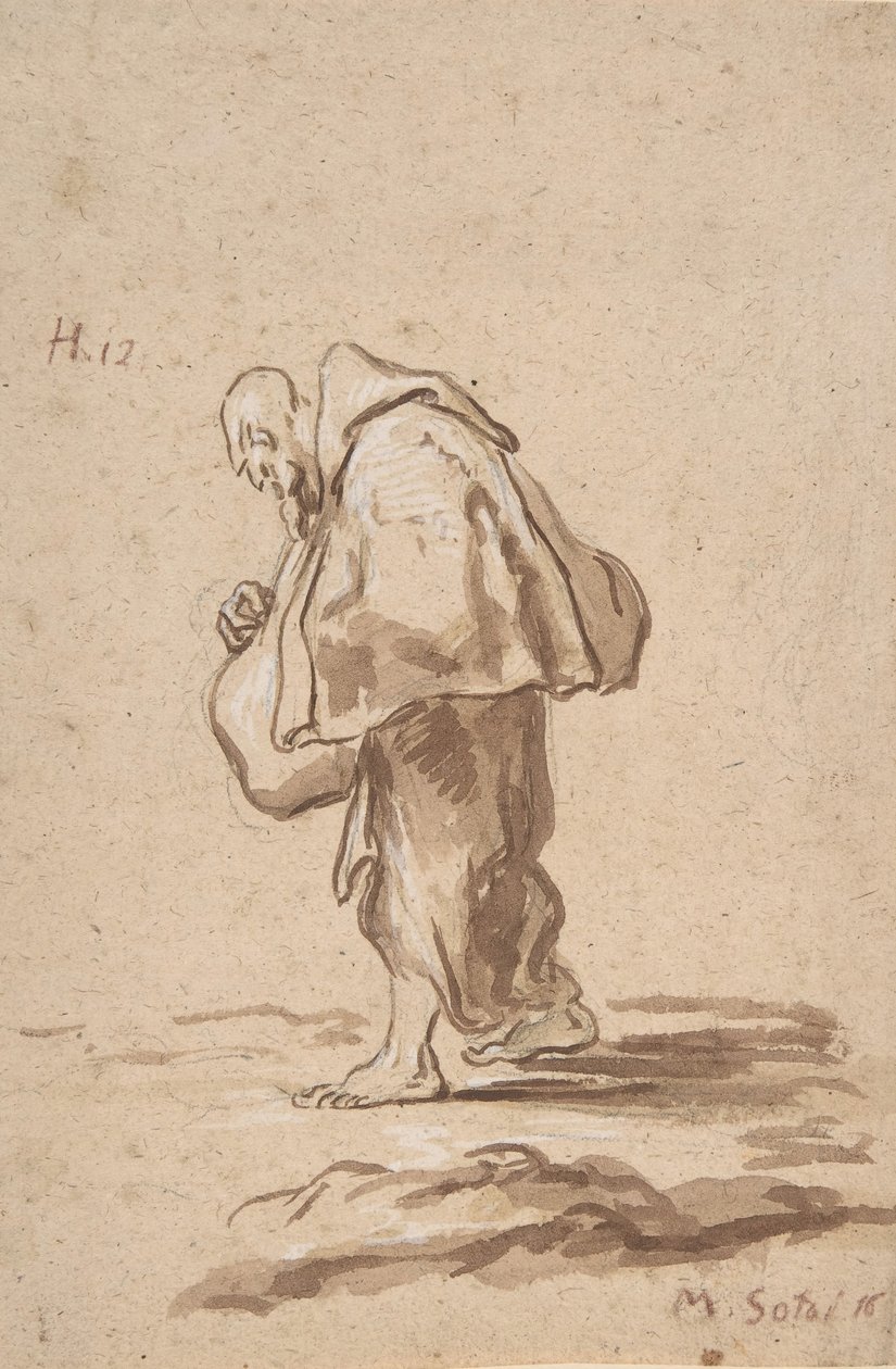 Staande Pelgrim Broeder, ca. 1705-1720 door Alessandro Magnasco