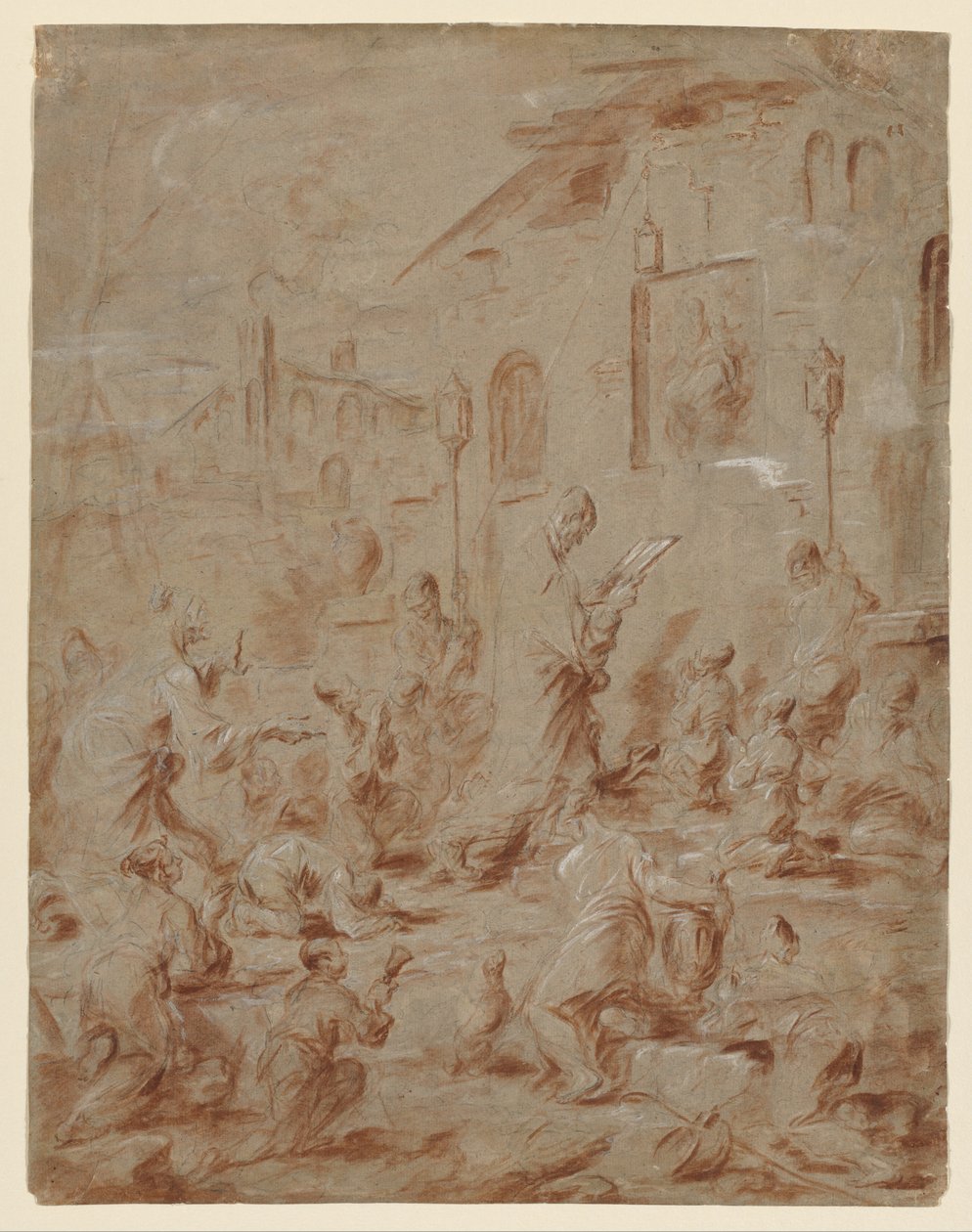 Aanbidders bij een straatheiligdom, 1730-40 door Alessandro Magnasco