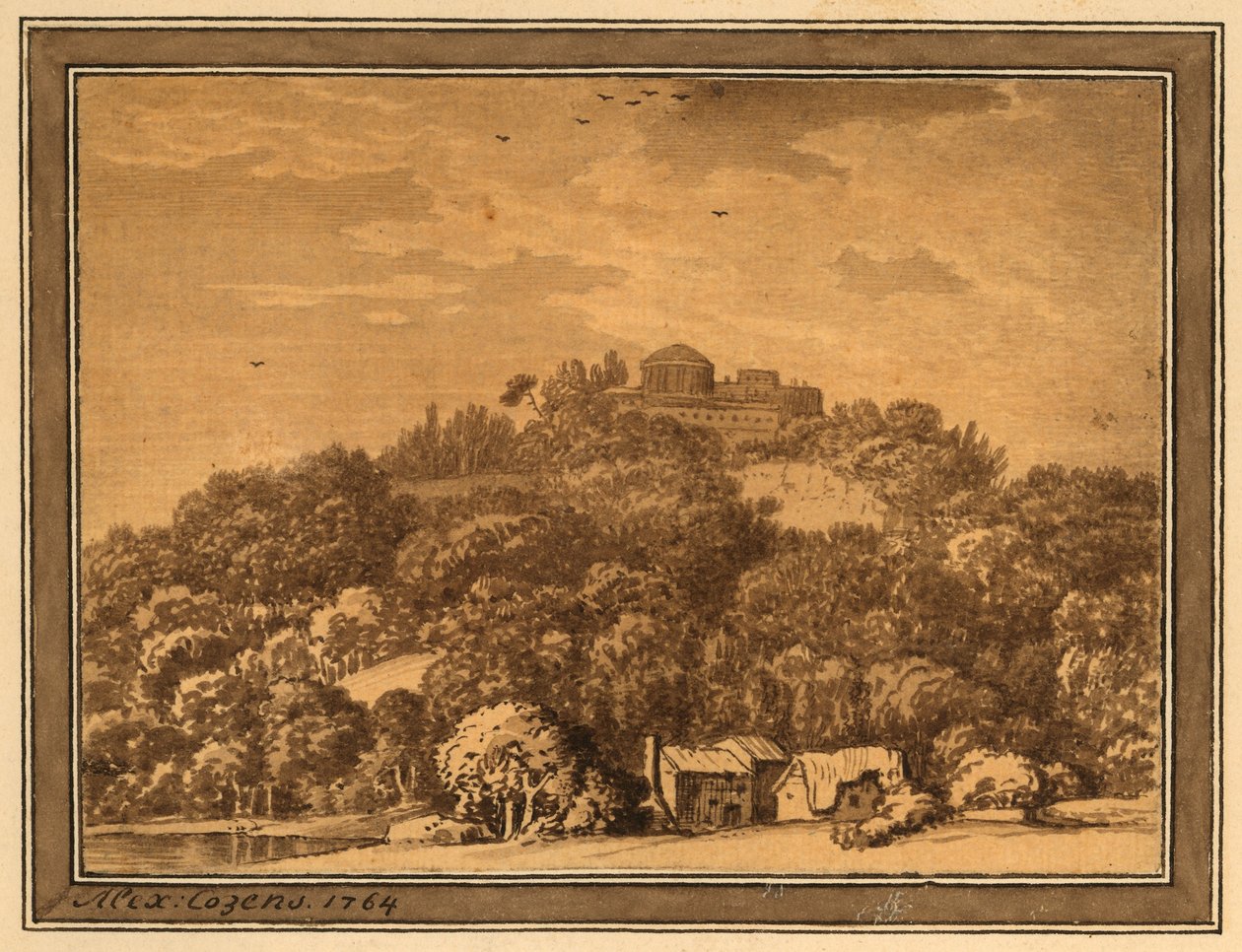 Landschap met Tempel, 1764 door Alexander Cozens