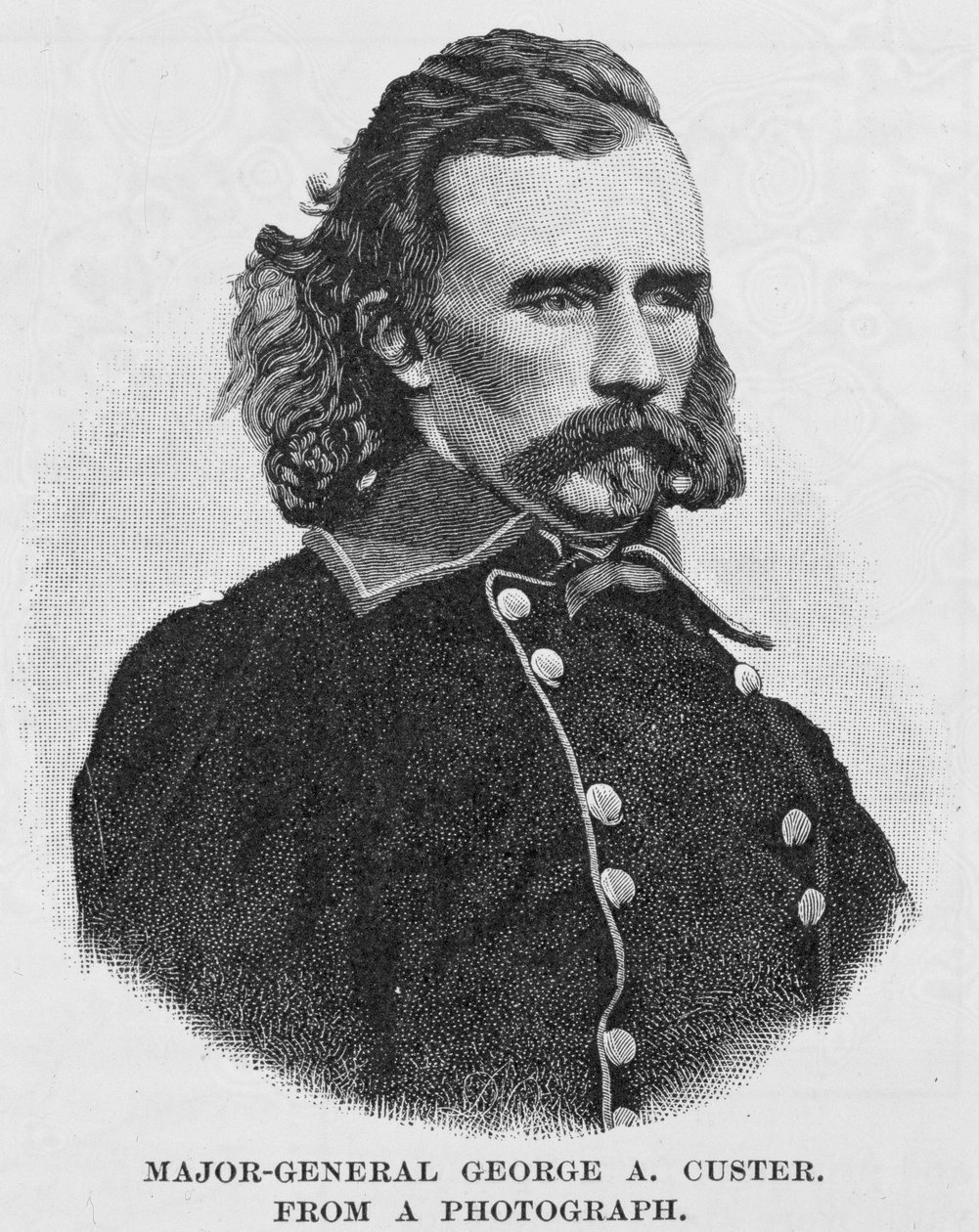 Generaal-majoor George Armstrong Custer, gegraveerd van een foto, illustratie uit 